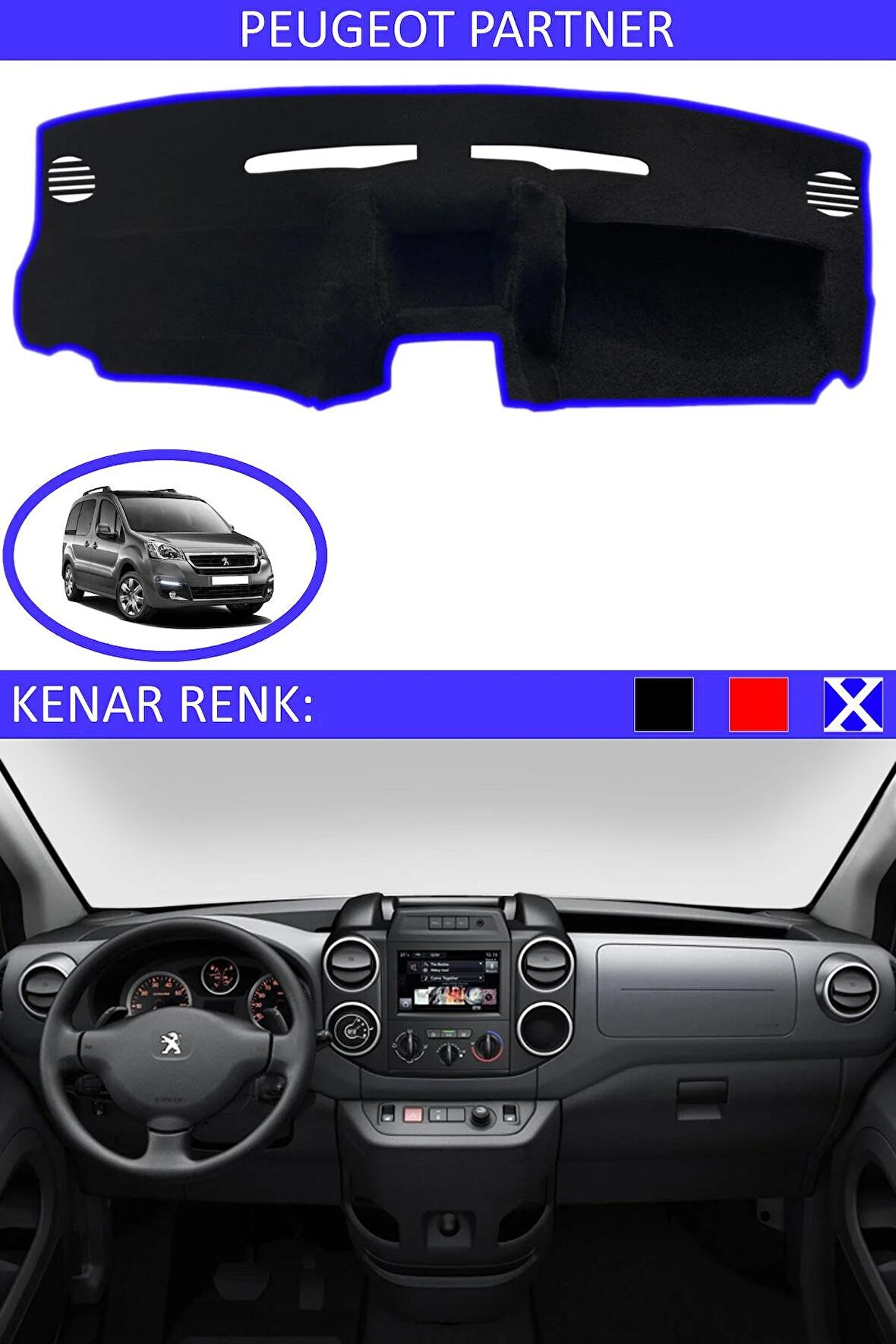 Renault 12 Toros 1973+ İçin Uygun Torpido Koruma Halısı Siyah Kenar Renk Siyah