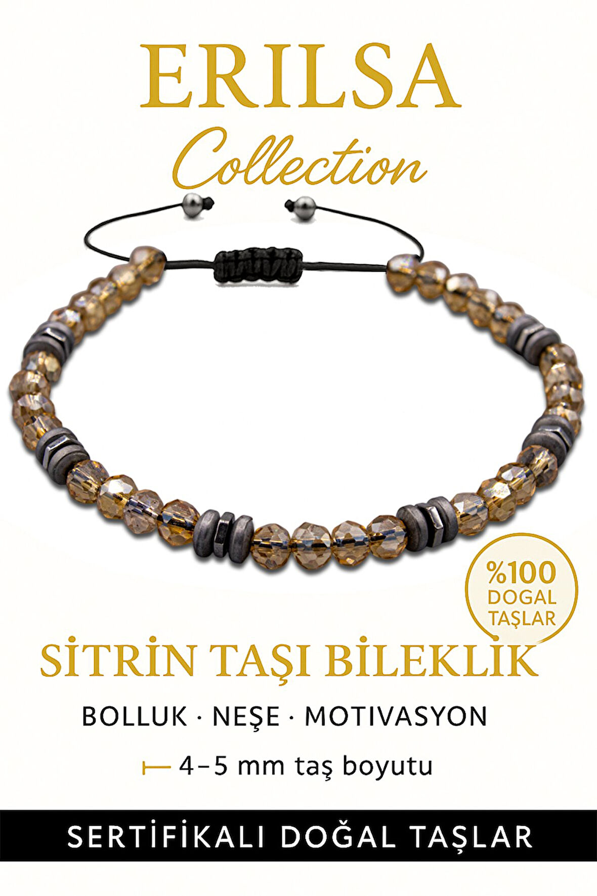 Sertifikalı Fasetli Terahertz – Sitrin Taşı Bileklik (İnce Model) – Bolluk, Özgüven ve Zihinsel Canlılık Taşı