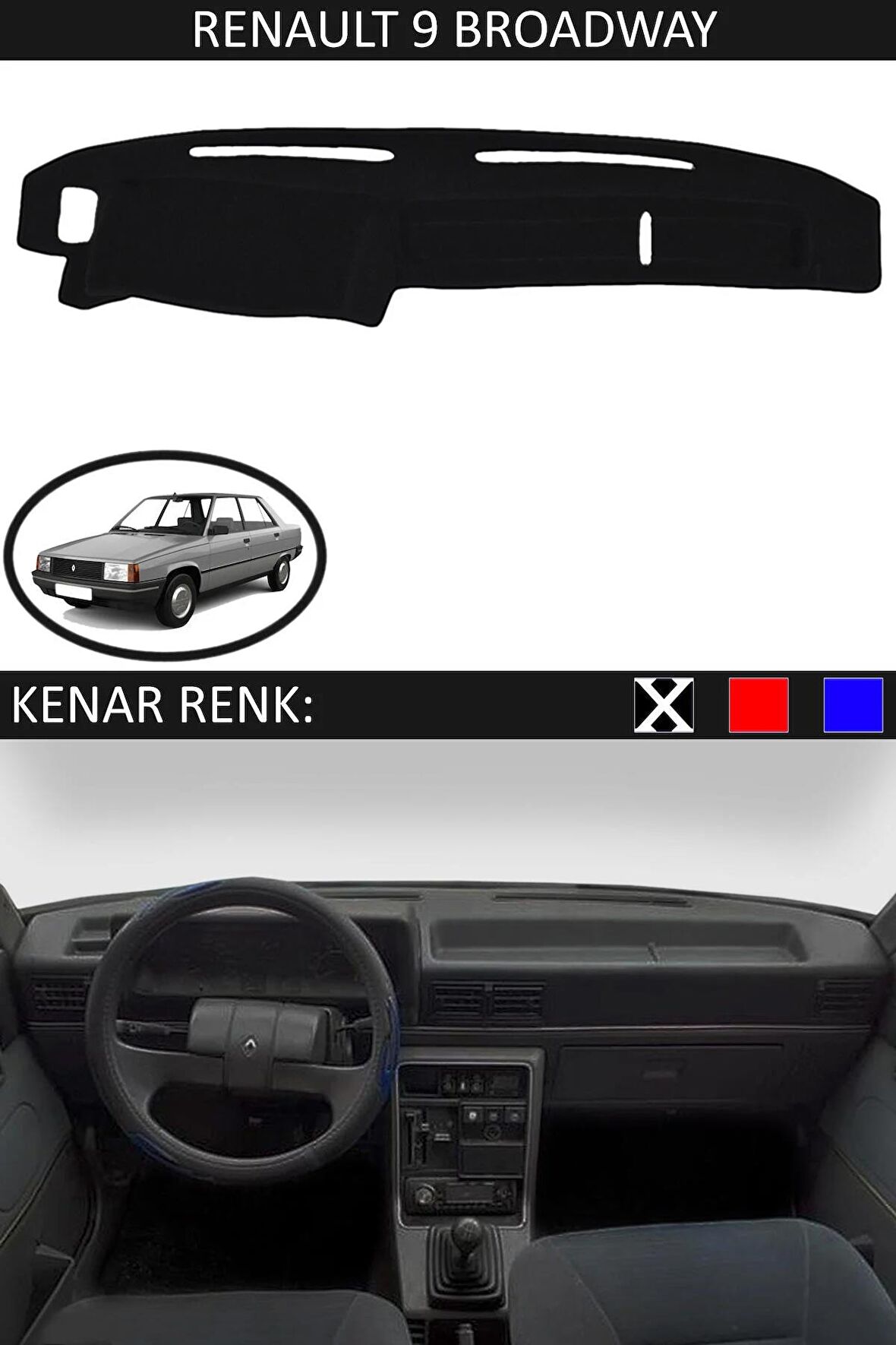 Renault Clio Alize İçin Uygun Torpido Koruma Halısı Siyah Kenar Renk Siyah