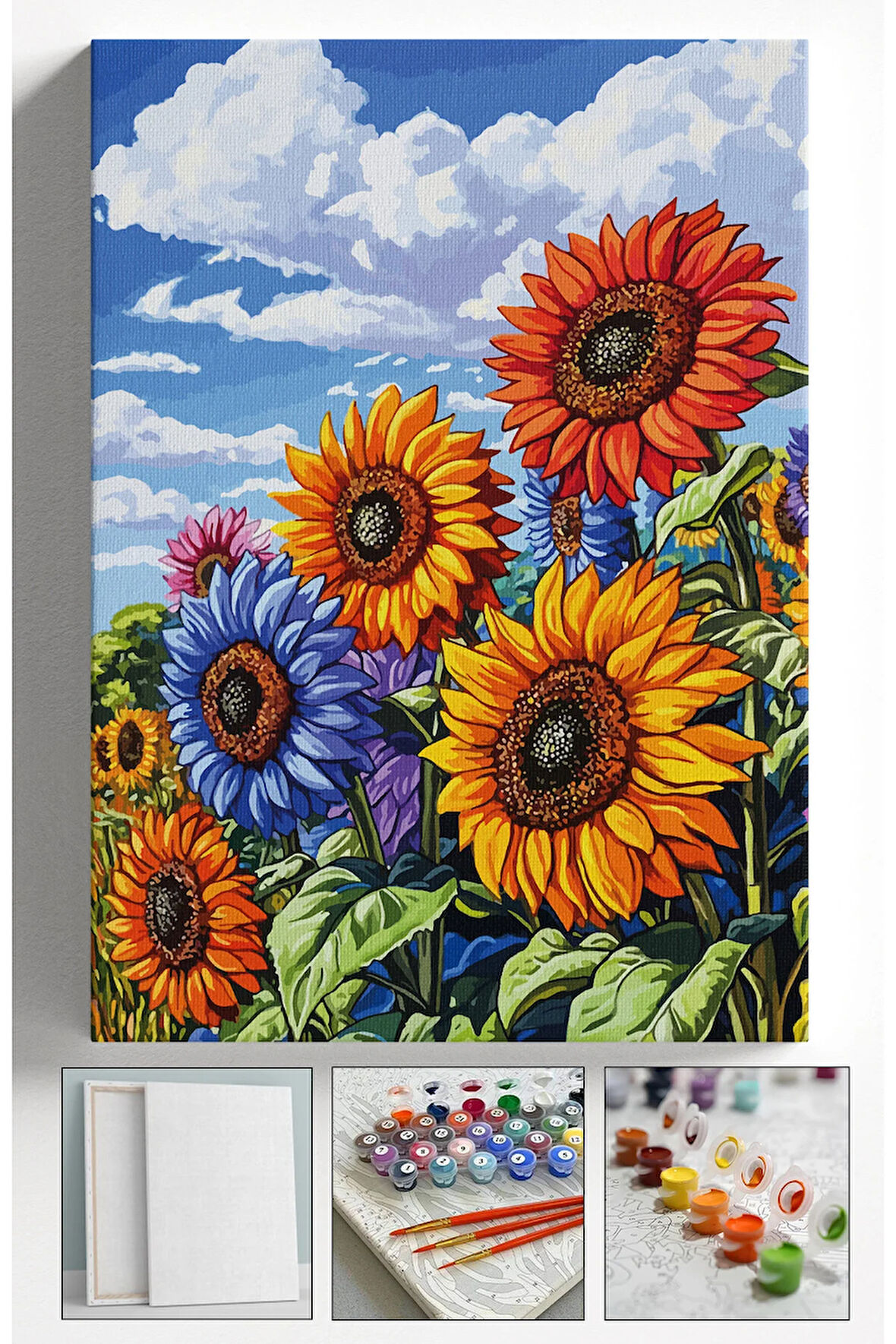 Sayılarla Boyama Tuval Seti Fırça Boya Dahil (çıtalı) 40x50 Cm - RENKLİ AYÇİÇEĞİ