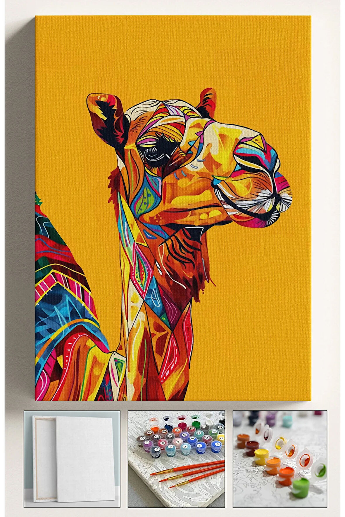 Sayılarla Boyama Hobi Seti Çerçeveli Numaralı Tuval Fırça Boya Dahil Kasnaklı RENKLİ DEVE 40x50 Cm