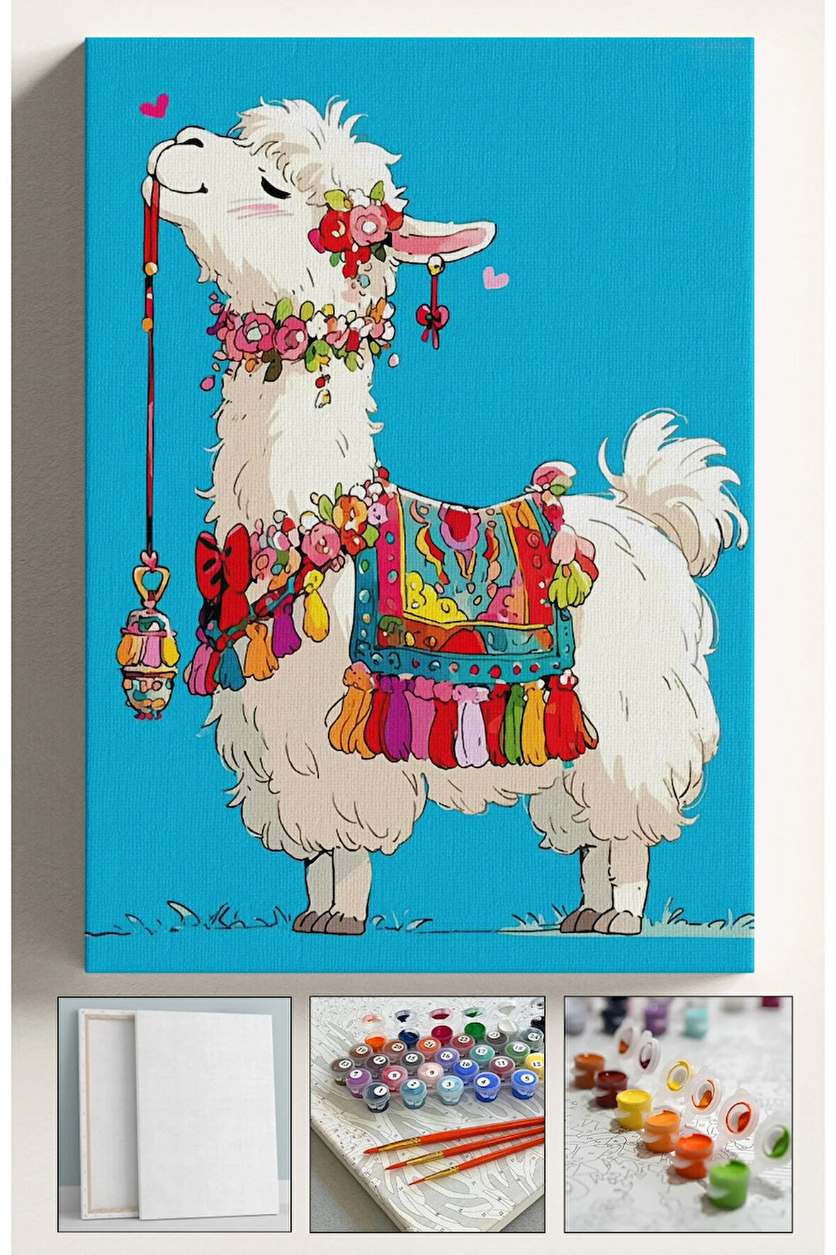 Sayılarla Boyama Hobi Seti Çerçeveli Numaralı Tuval Fırça Boya Dahil Kasnaklı RENKLİ LAMA 40x50 Cm