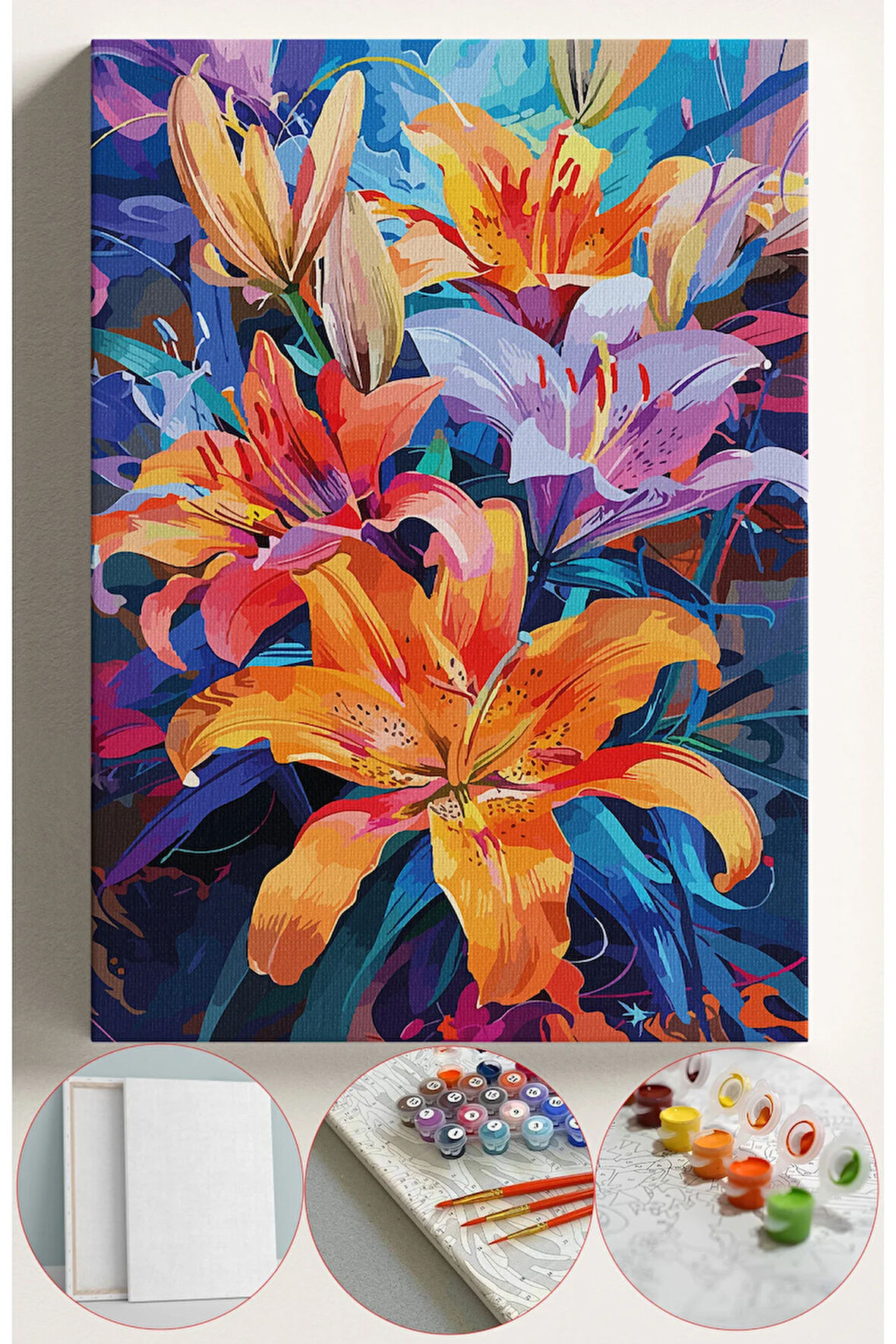 Sayılarla Boyama Seti Numaralı Tuval Fırça Boya 40x50 Cm - RENKLİ LİLYUM