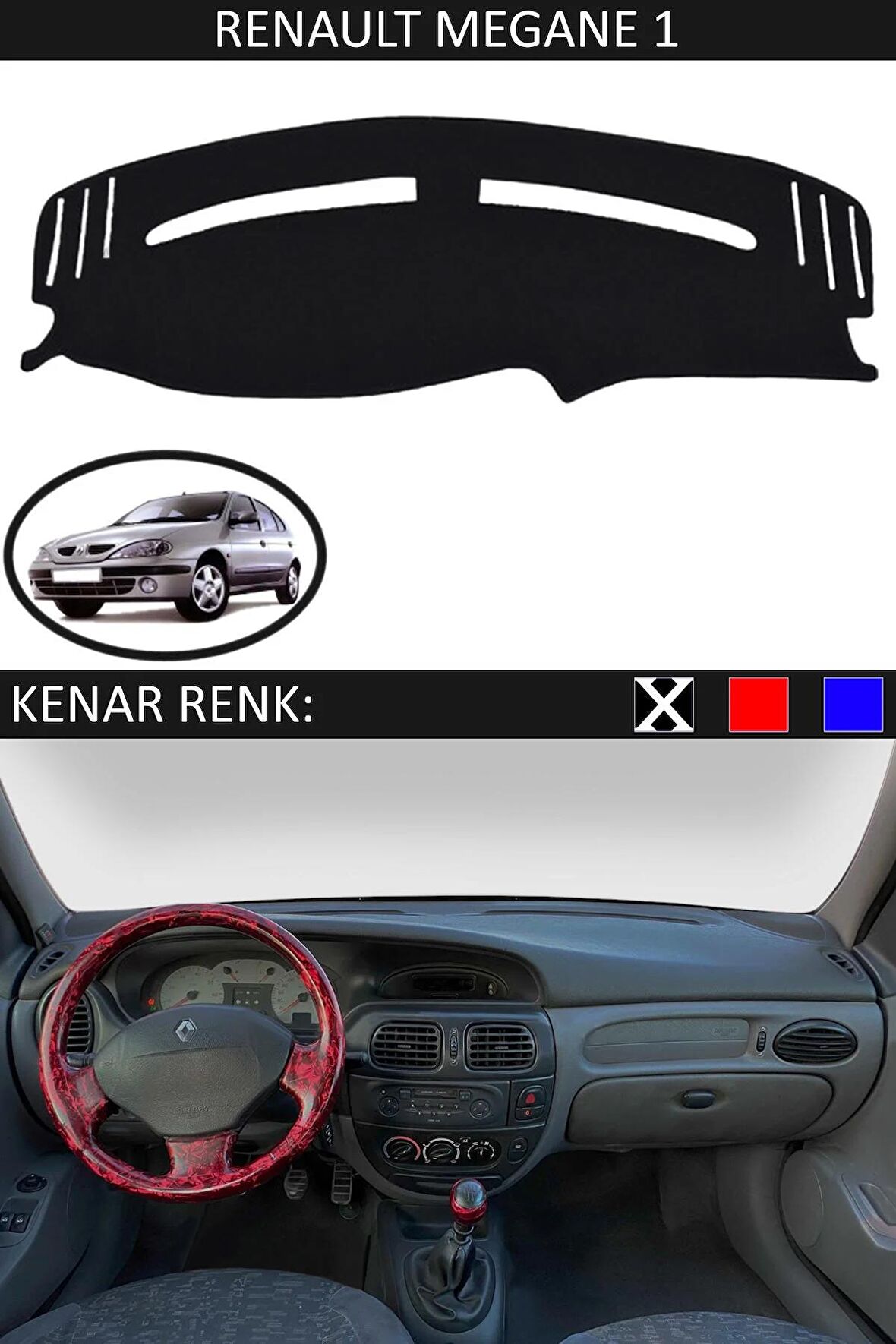 Renault Megane 4 İçin Uygun Torpido Koruma Halısı Siyah Kenar Renk Kırmızı