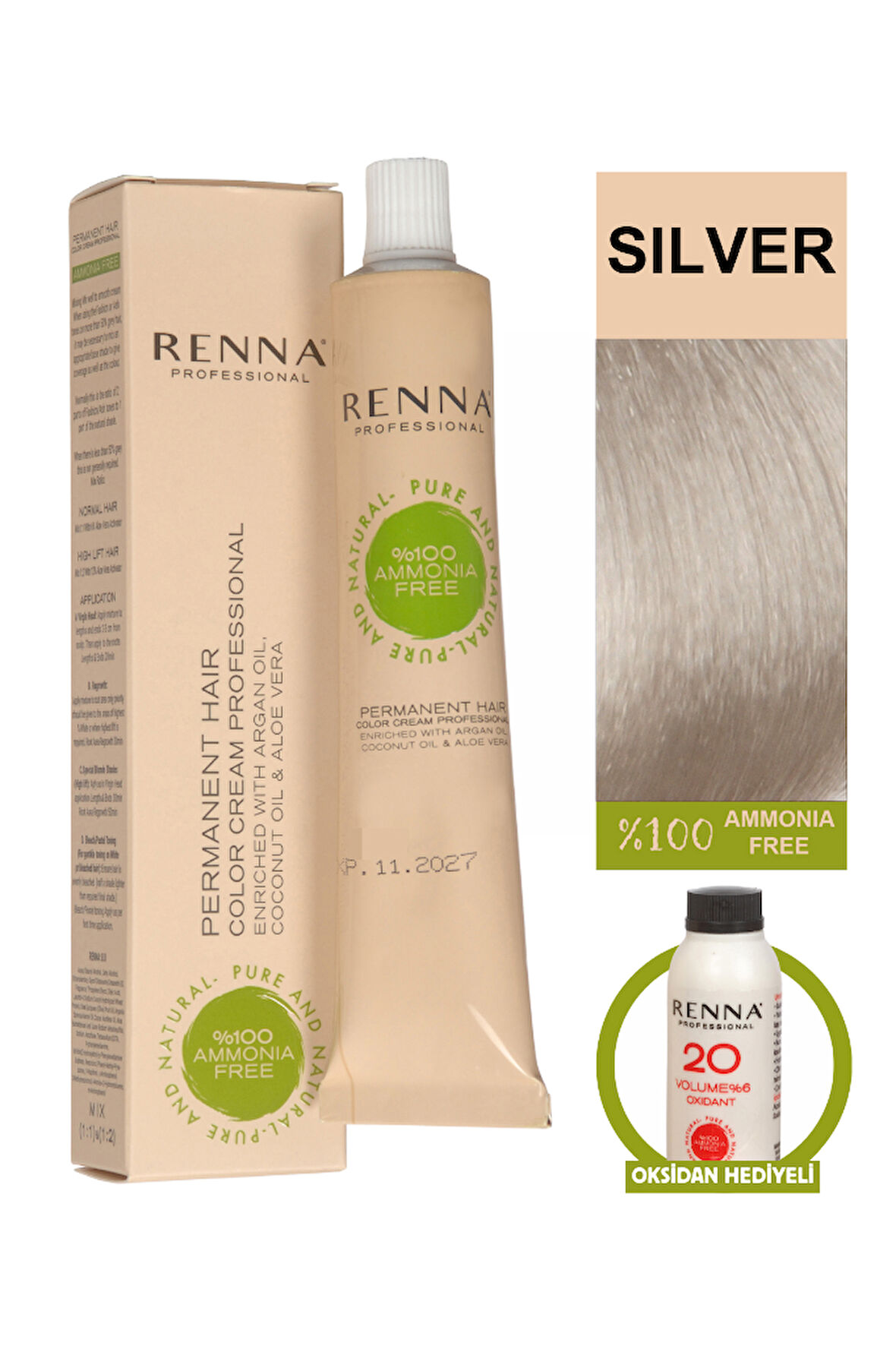 Renna Bitkisel Amonyaksız Saç Boyası 60 Ml Gümüş Oksidan Hediyeli