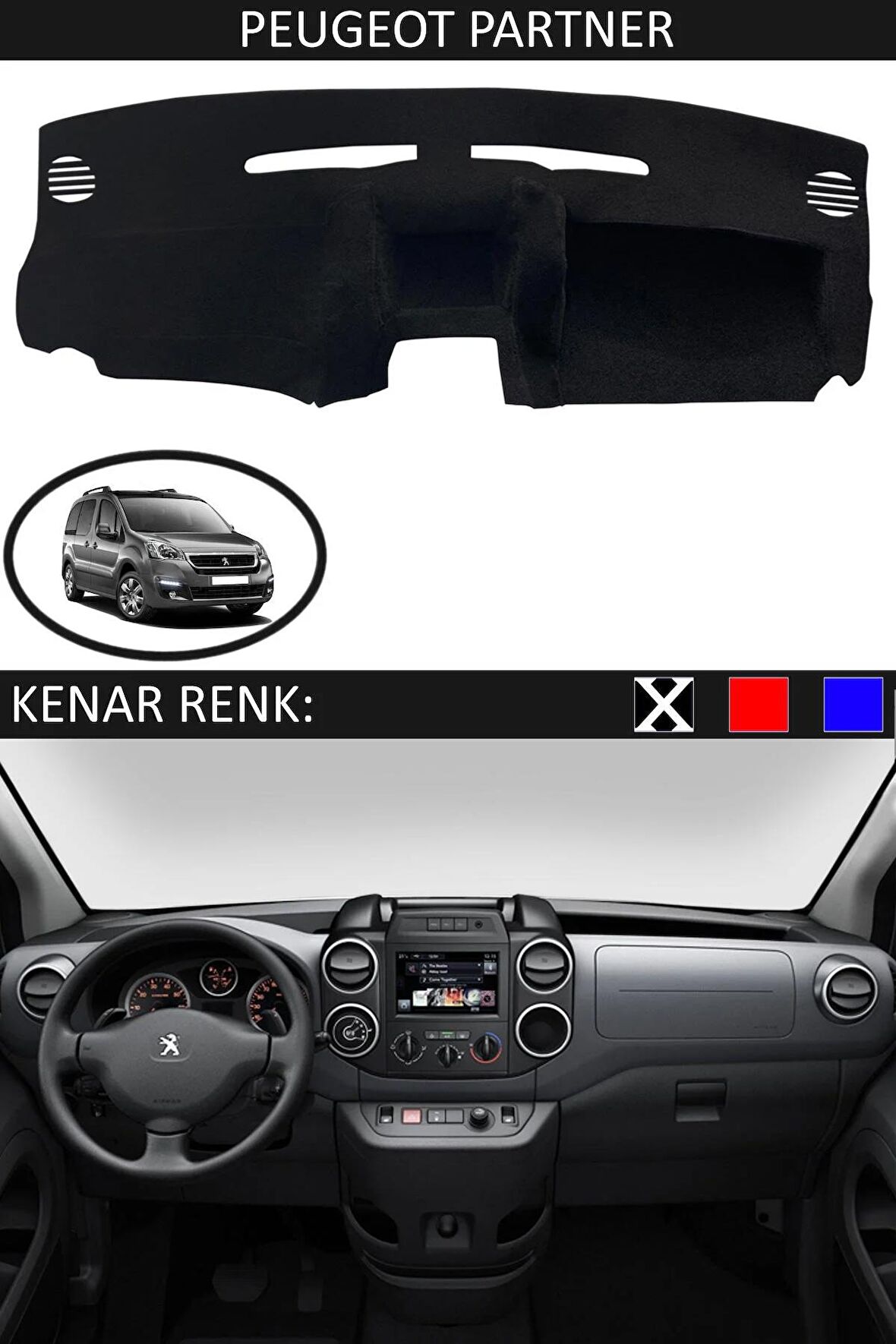 Renault 9 Broadway İçin Uygun Torpido Koruma Halısı Siyah Kenar Renk Mavi