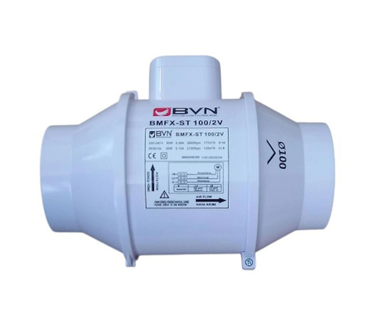 BVN Bahçıvan Bmfx St 100 Plastik Yuvarlak Karma Akışlı Çift Hızlı Kanal Fanı 195 M3/H