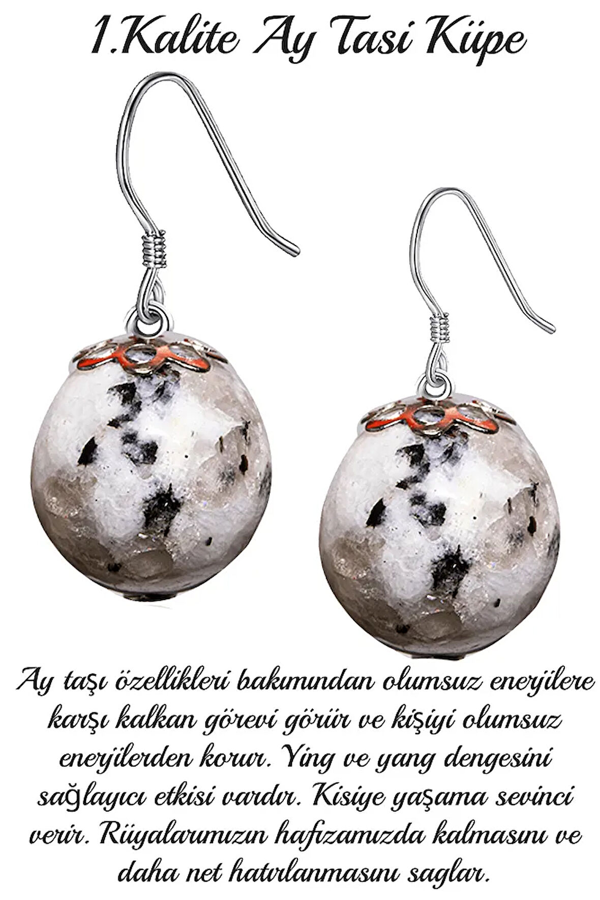 Sertifikalı Benekli Ay Taşı Doğal Taş Küpe