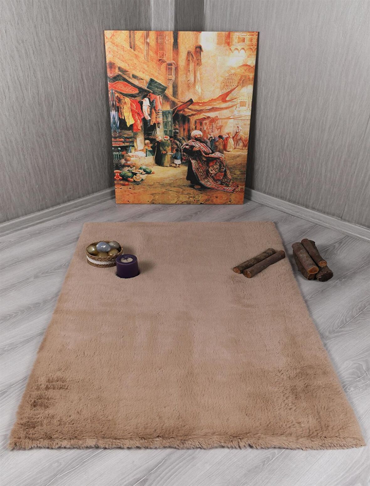 Dekoratif Tavşan Tüyü Ultra Yumuşak Peluş Kaymaz Halı Yolluk