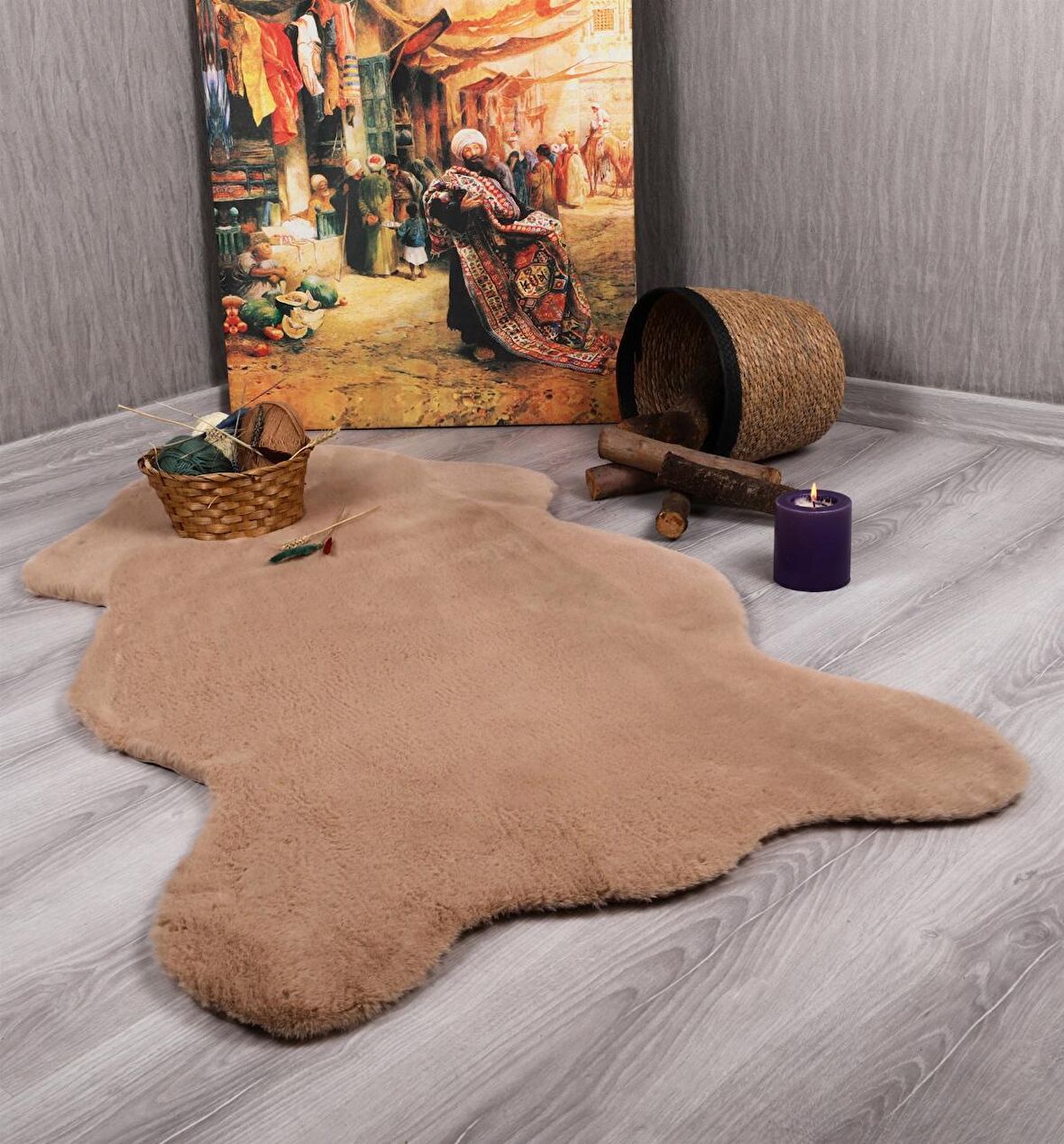 Tavşan Tüyü Dekoratif Ultra Yumuşak Post Peluş Kaymaz Halı