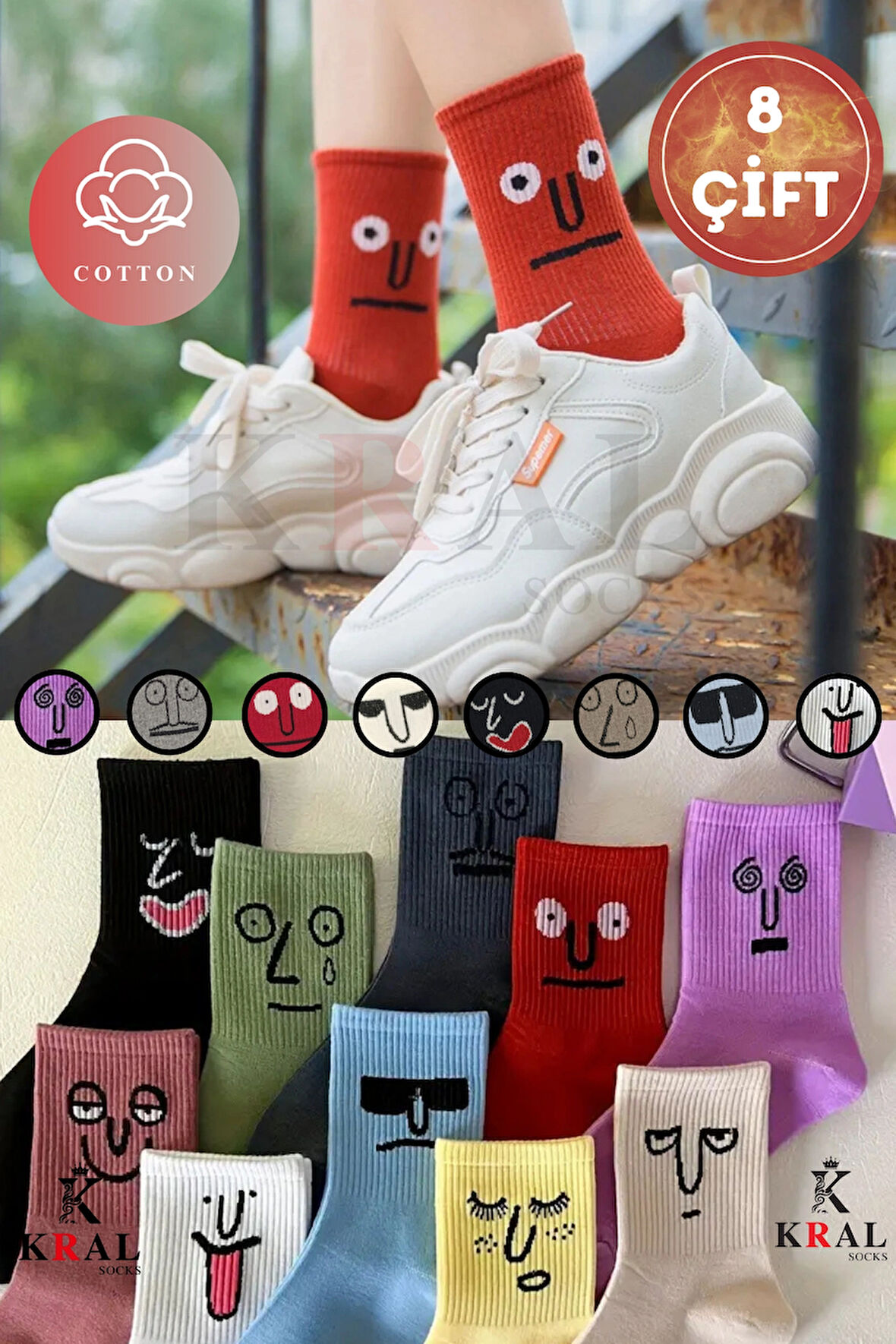 Kadın Erkek Unisex (8 ÇİFT) Çeyrek Soket BİNBİR SURAT Pamuklu Terletmez Çorap Seti