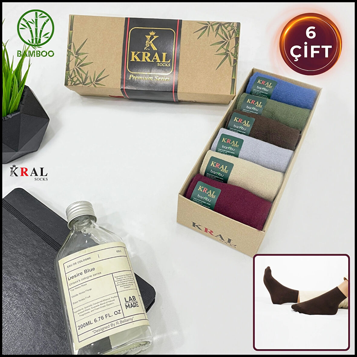 Erkek Çorap 6 Çift Dikişsiz Yazlık Bambu Kısa Patik Set (HEDİYE KUTULU)