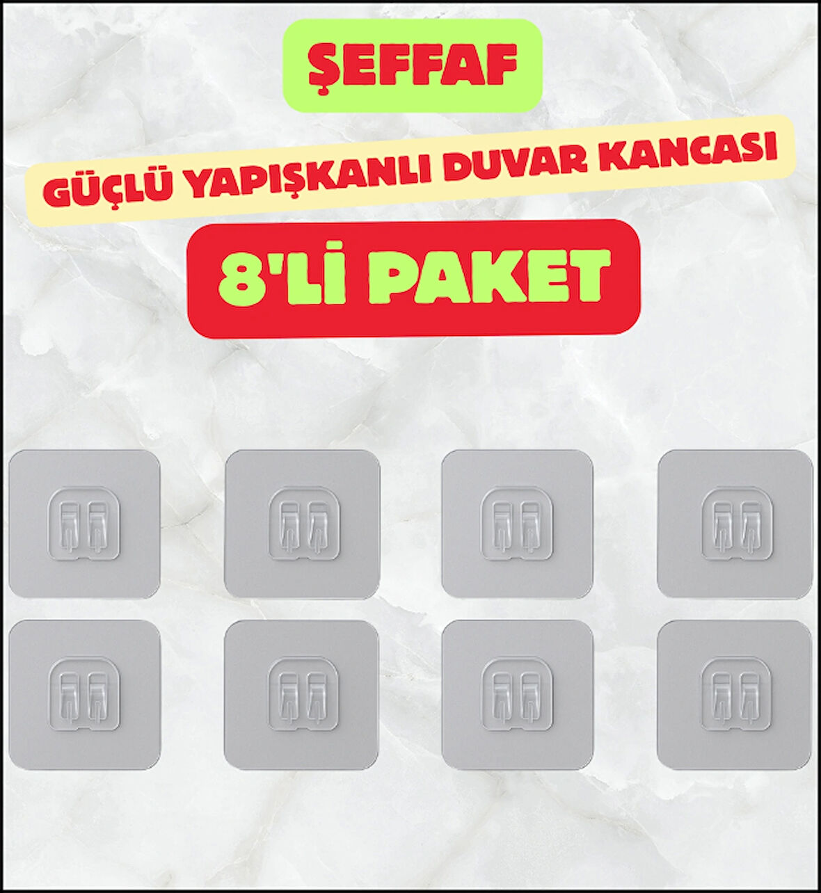 8'li  Kendinden Güçlü Yapışkanlı Mutfak, Kahve Köşesi Banyo, Duş Çok Amaçlı Kancalı Askı