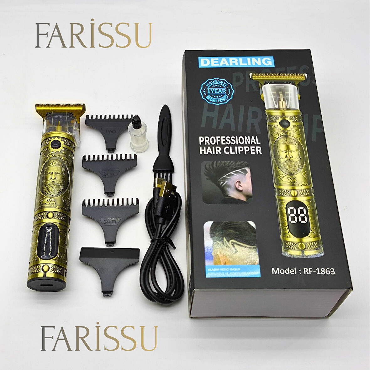 Dearling RF-1863 Antika Tasarım Profesyonel Kablosuz Saç Sakal Traş Makinesi