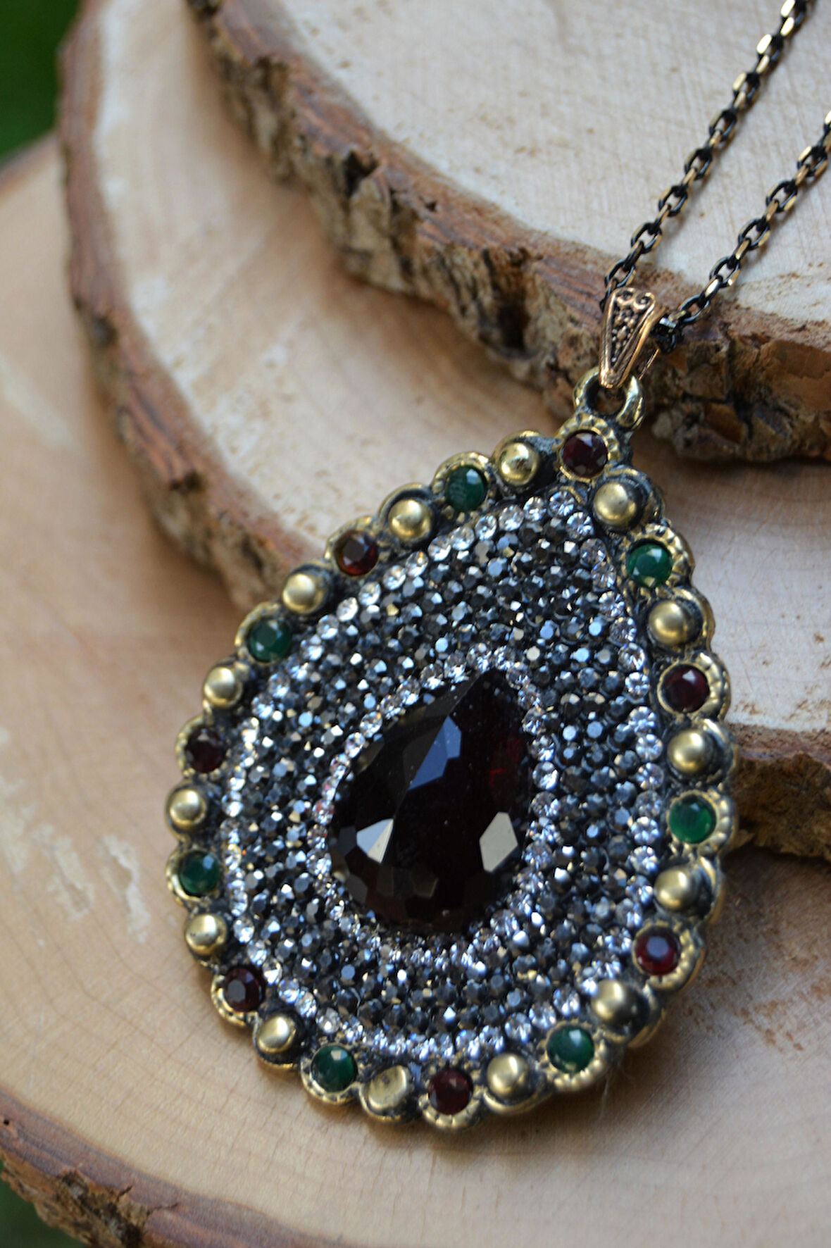 STONEAGE JEWELLERY Bordo Kristal Taşlı Kadın Kolye