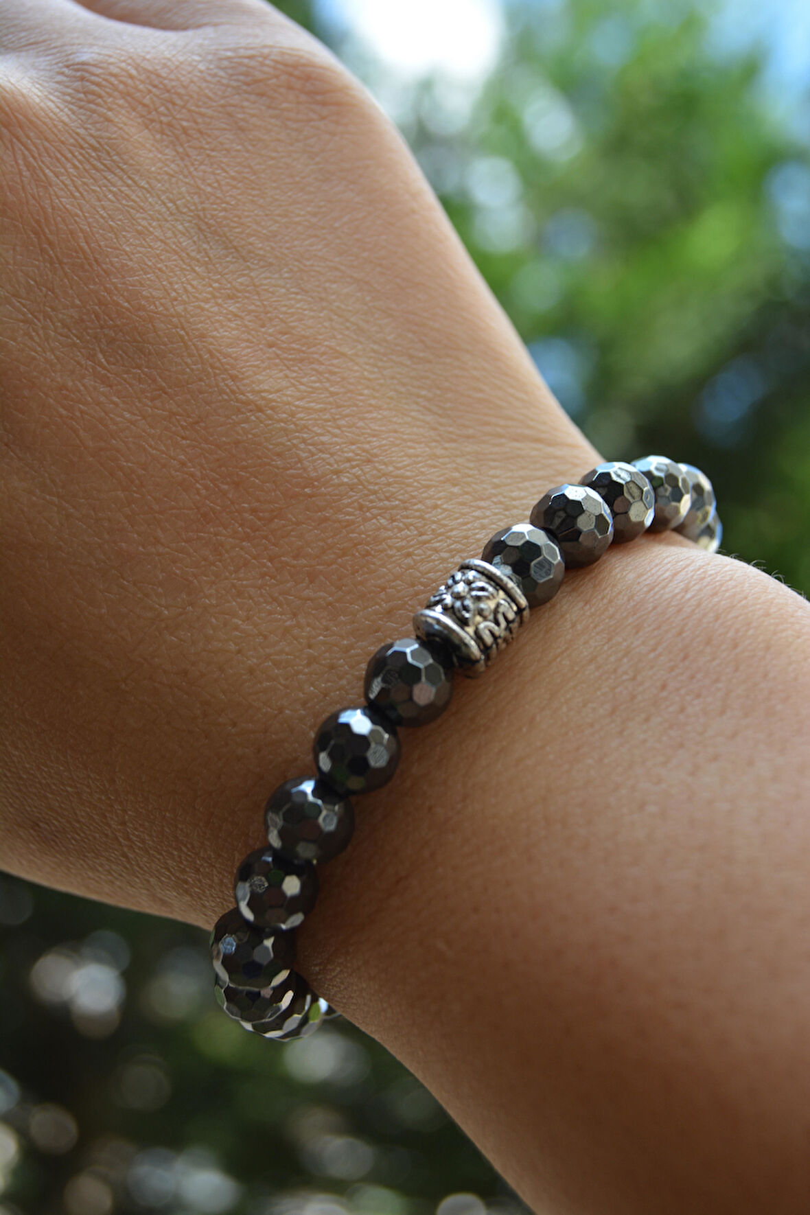 STONEAGE Faset Kesilmiş Hematit Gri Unisex Bileklik Hem Erkek Hem Kadın İçin