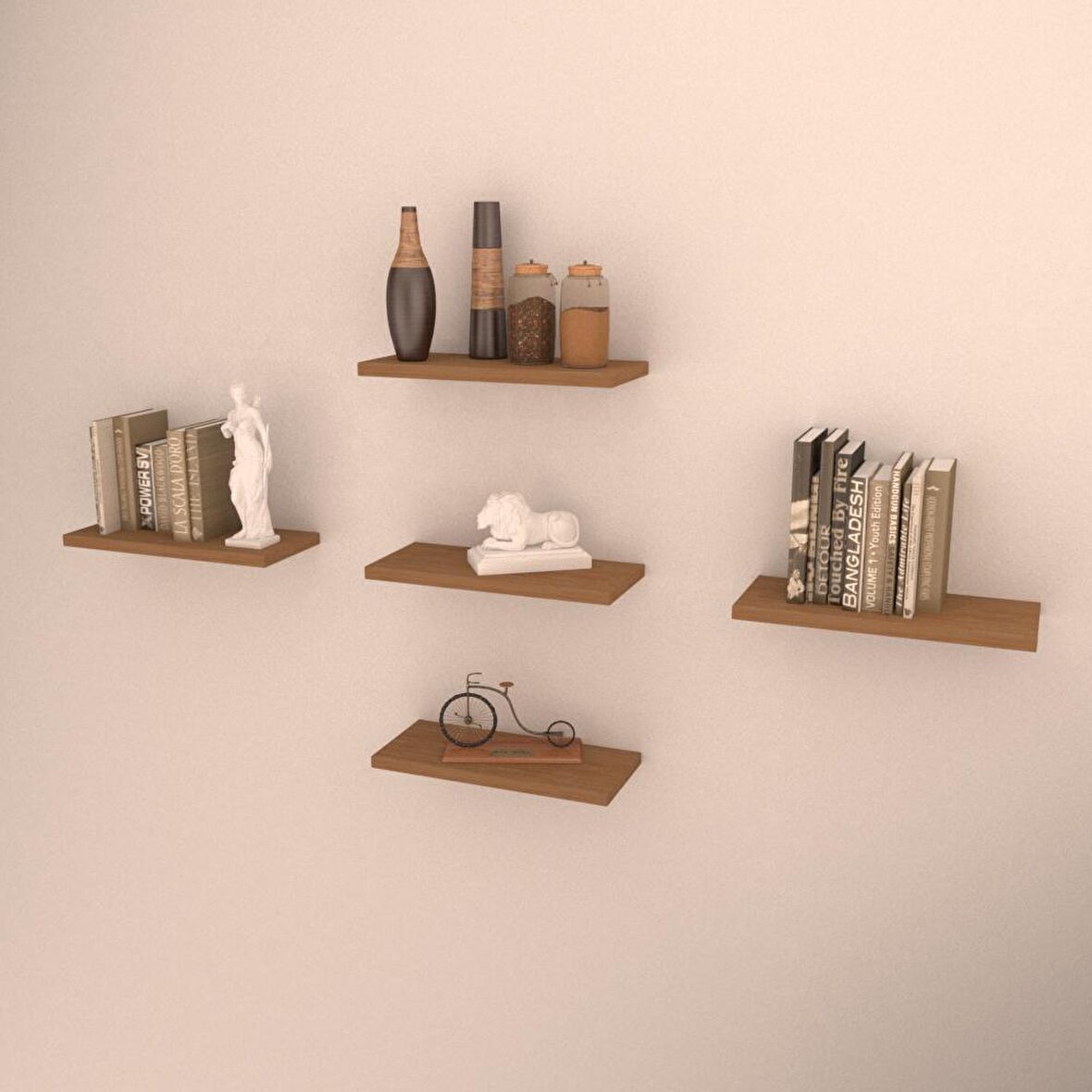 5 Lİ SONOMA DUVAR RAFI BAMBU ( MAT )