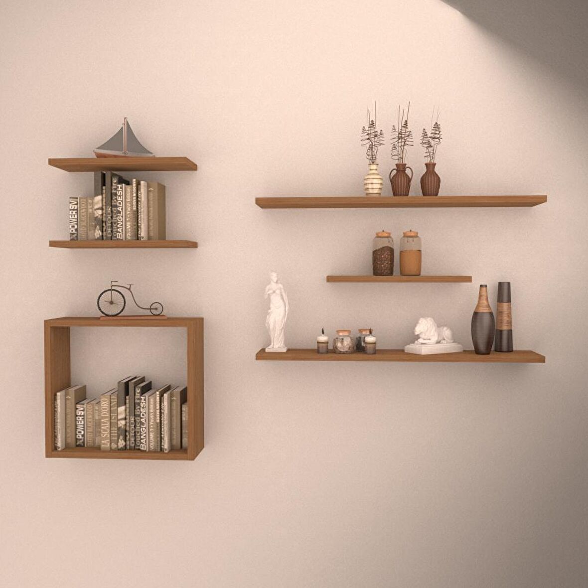 KARYA DUVAR RAF SETİ BAMBU ( PARLAK )