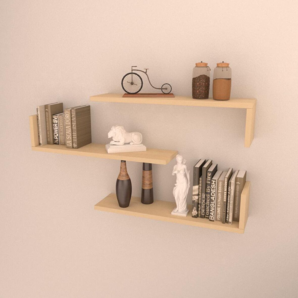 3 LÜ L RAF SET (  60 CM )  AKÇAAĞAÇ ( MAT )
