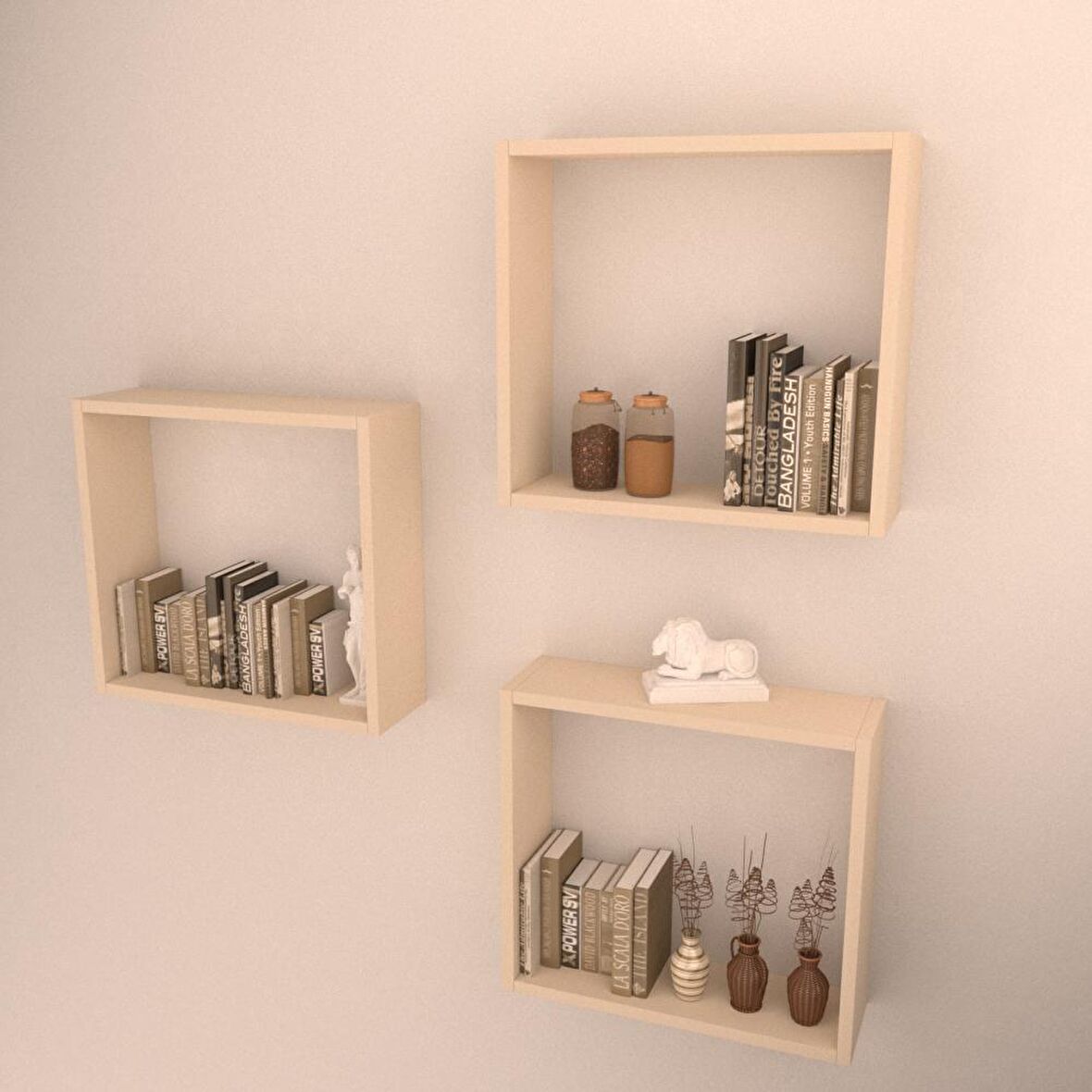 3 LÜ BOX RAF SET KREM ( PARLAK )