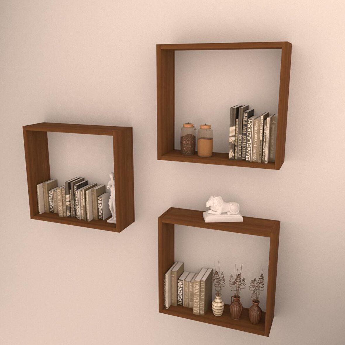 3 LÜ BOX RAF SET HARELİ CEVİZ (MAT)