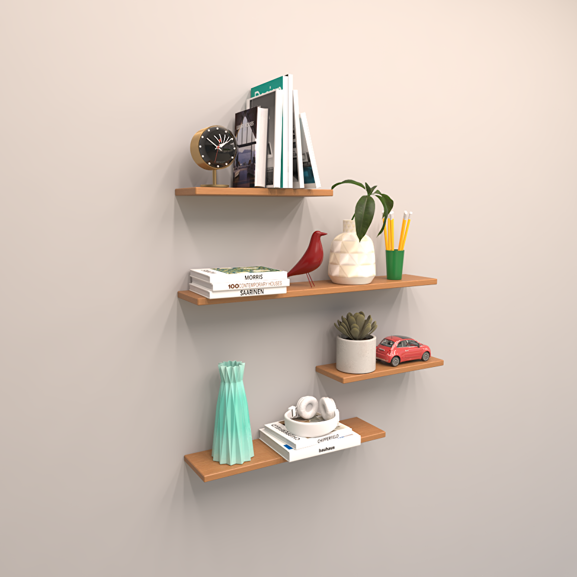 4 LÜ GİZLİ BAĞLANTILI RAF SET ( 80 - 60 - 40 - 40 ) BAMBU ( MAT )