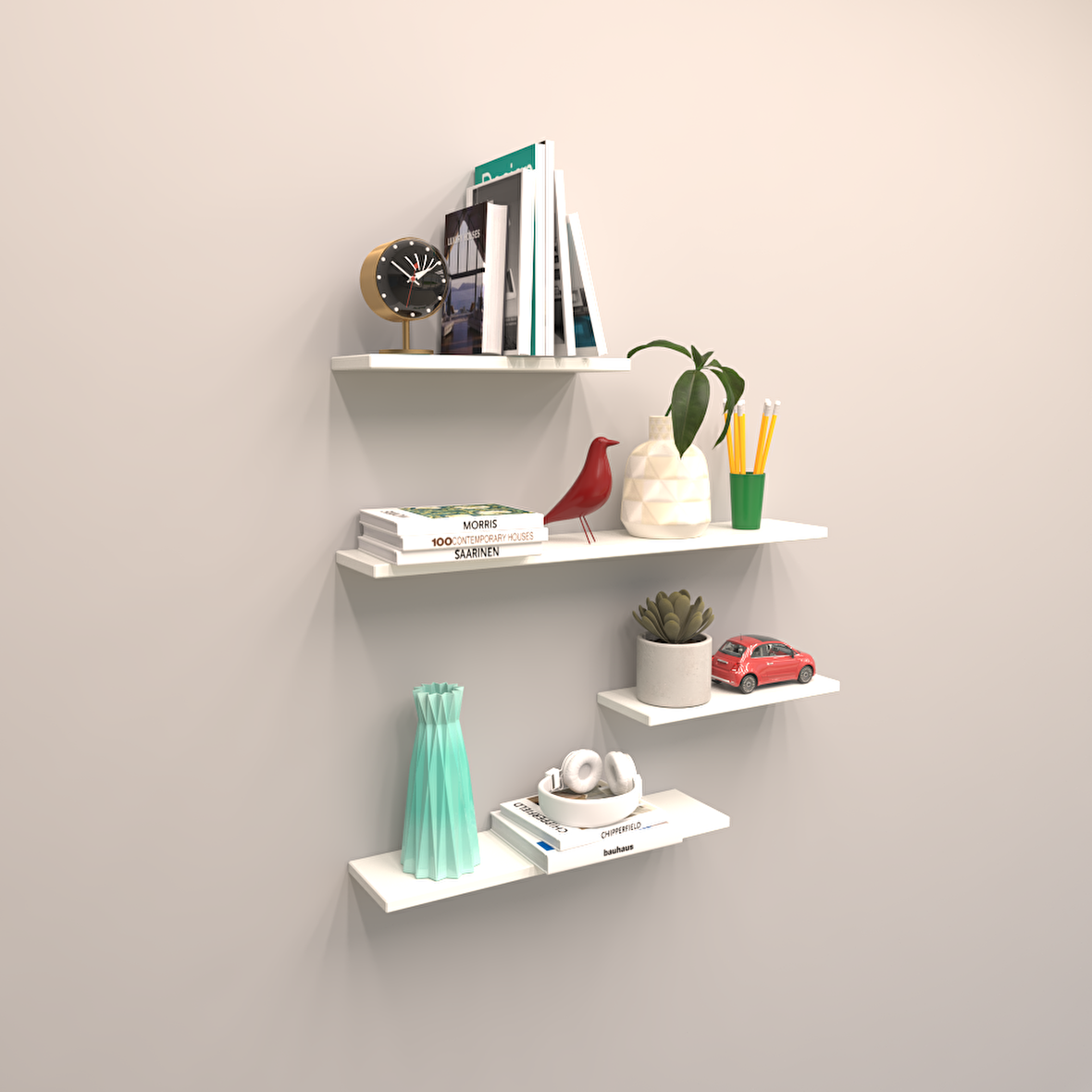 4 LÜ GİZLİ BAĞLANTILI RAF SET ( 80 - 60 - 40 - 40 ) BEYAZ ( MAT )