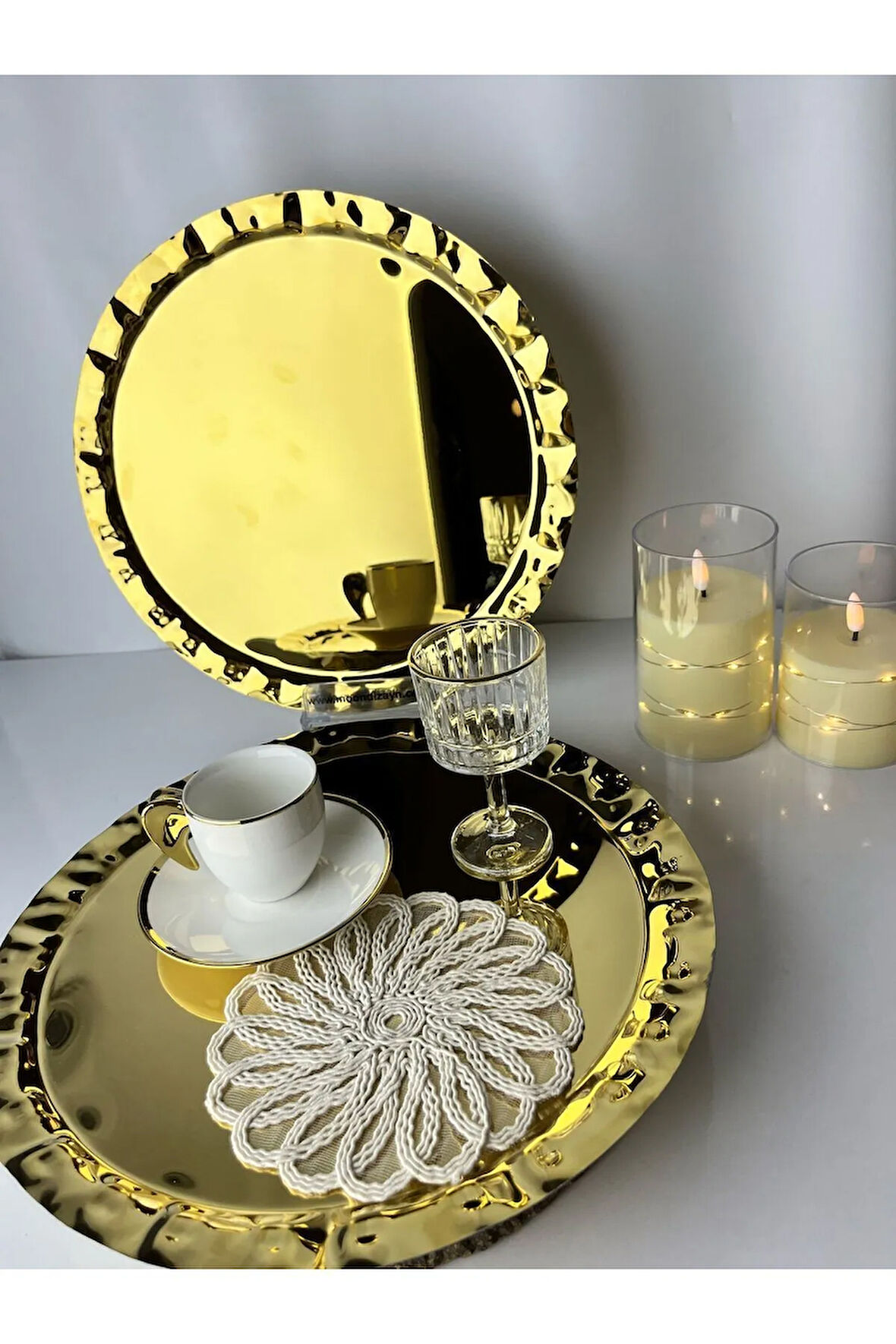 1 ADET ÇAY TEPSİSİ GOLD İŞLEME TASARIM TEPSİ ÇAY SUNUM TEPSİSi 1 ADET