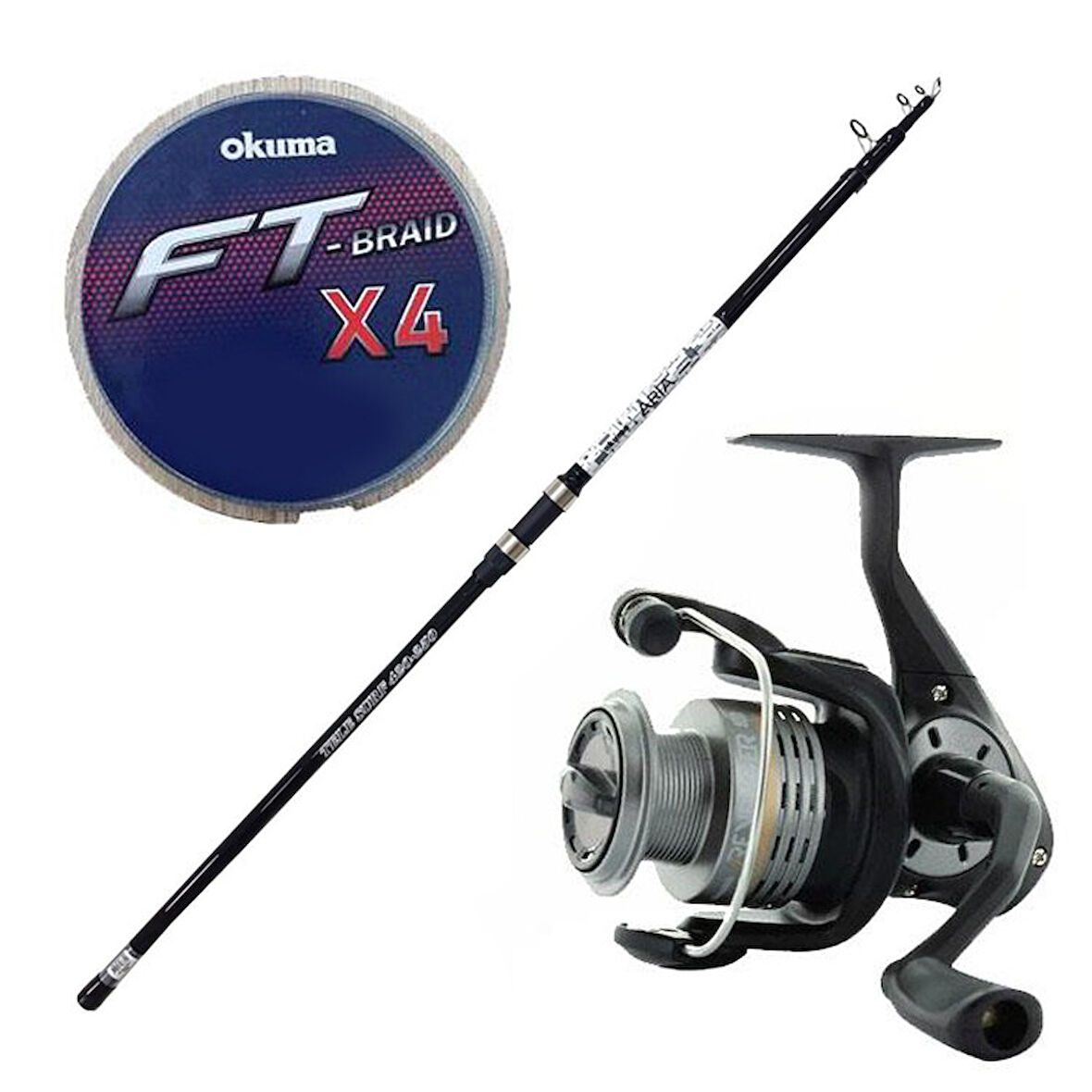 YekOutdoor Olta Seti Okuma Aria Tele Surf 3,90 cm 100-200 gr Surf Kamışı&Okuma Revenger RV-55 FD Olta Makinesi