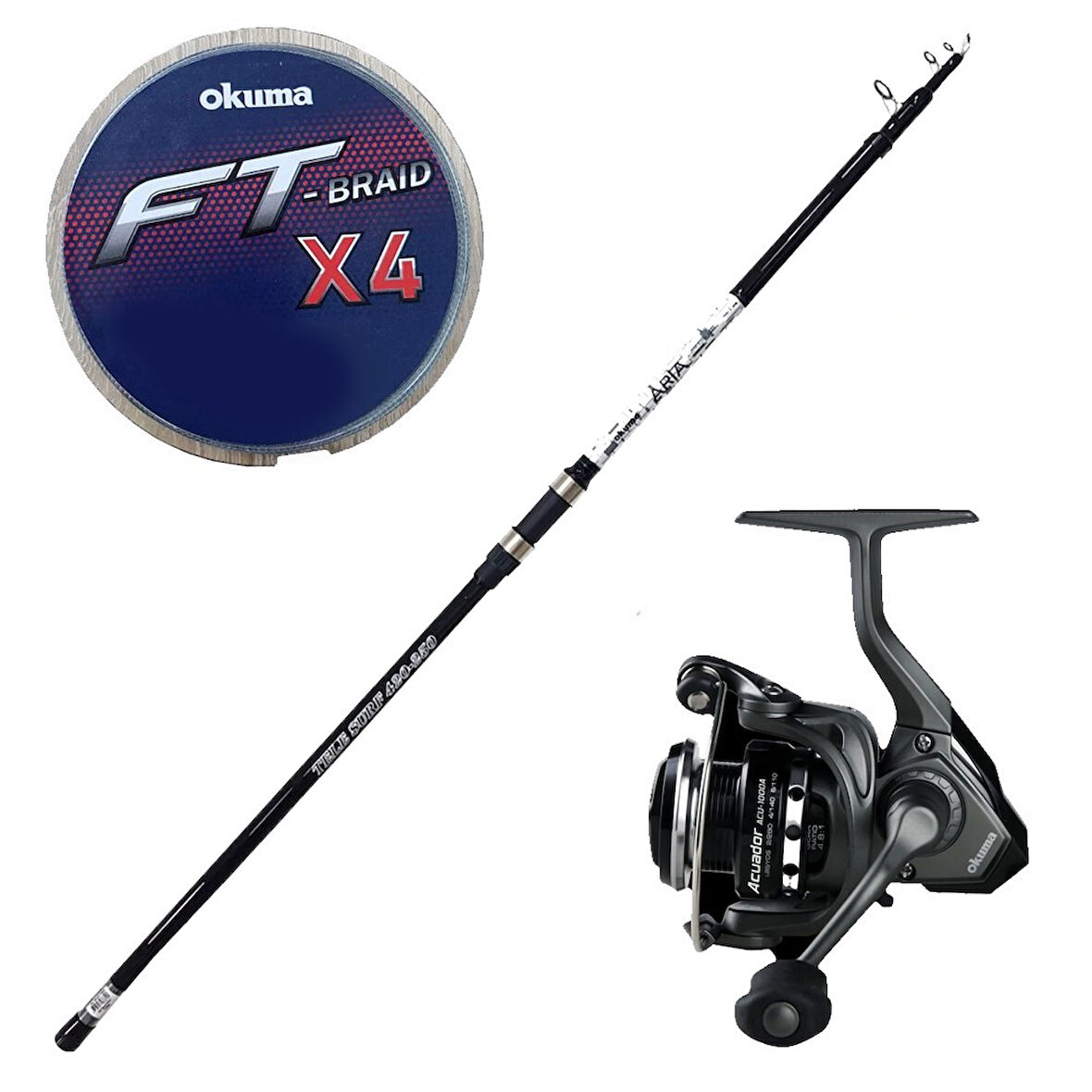 YekOutdoor Surf Oltası Seti Okuma Aria Tele Surf 3,90 cm 100-200 gr Surf Kamışı&Okuma Acuador ACU-5000A 3+1BB Olta Makinesi