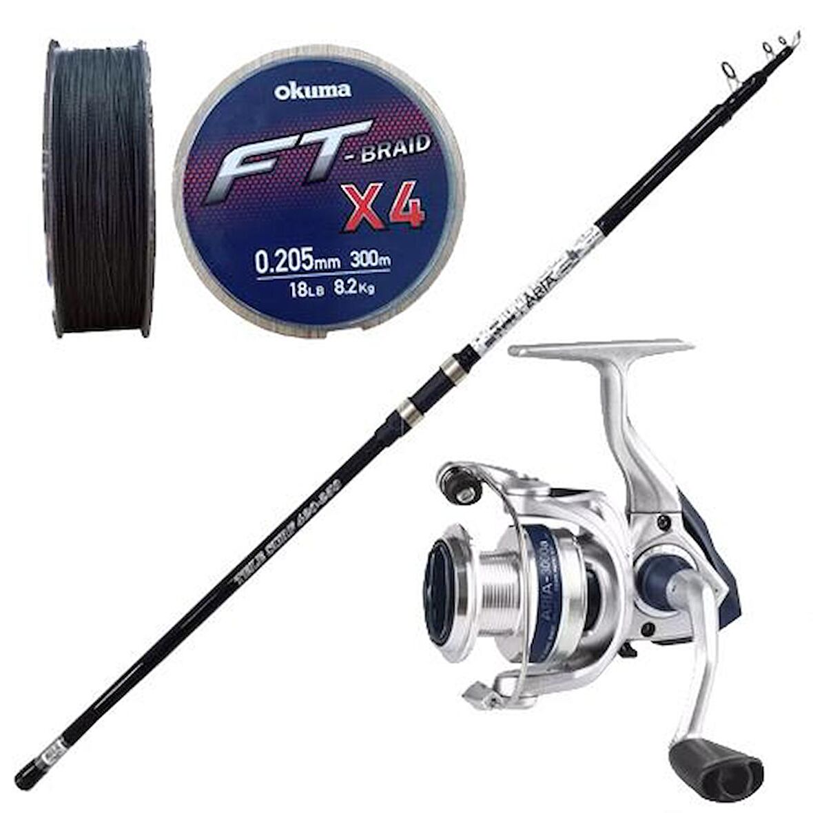 YekOutdoor Okuma Surf Kamışı Seti Okuma Aria Tele Surf 4,20 cm 100-250 gr Surf Kamışı & Okuma ARIA-8000a Painting Silver 1BB Olta Makinesi