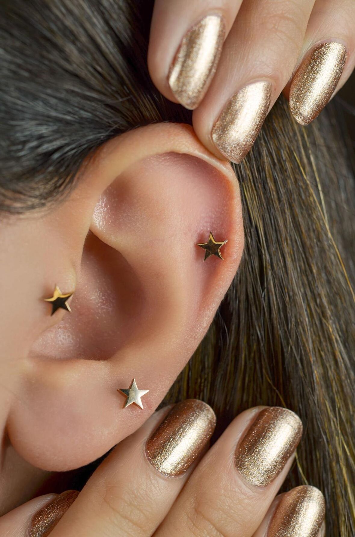 Rose Çelik Yıldız Piercing Helix Kıkırdak