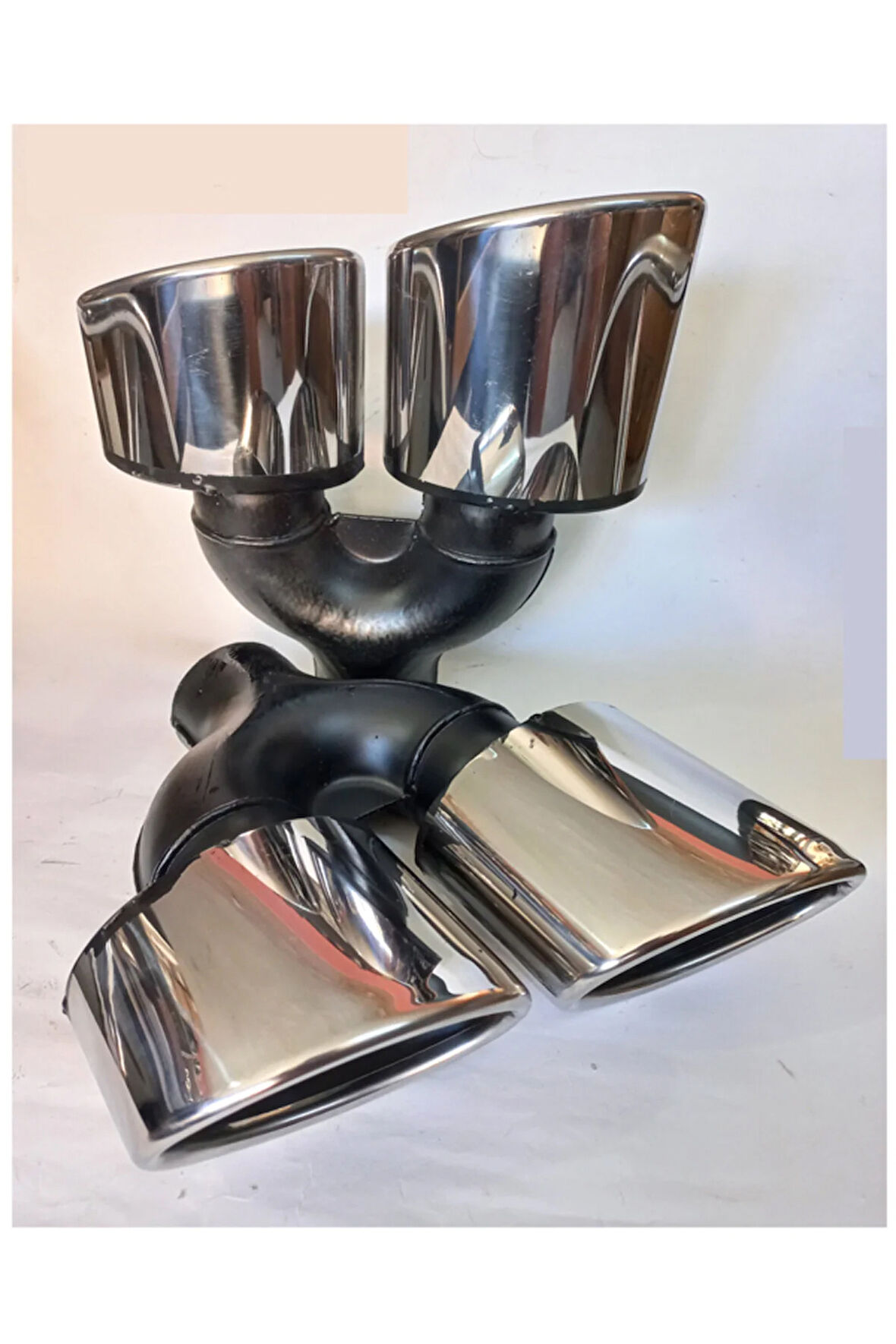 100 Mm. Paslanmaz Krom Yassı Çiftli Sağ/sol Takım Egzoz Eksoz Ucu 2 Adet (ÇAPRAZ EŞİT)