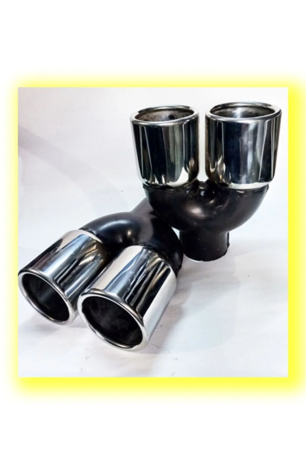 76 mm. Krom düz eşit (dual) çift çıkışlı paslanmaz içi boş egzoz eksoz ucu 2 ADET TAKIM