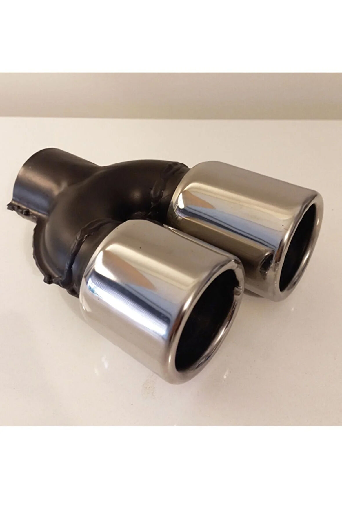 60 mm. Krom düz yuvarlak (dual) çift yönlü paslanmaz sessiz egzoz eksoz ucu