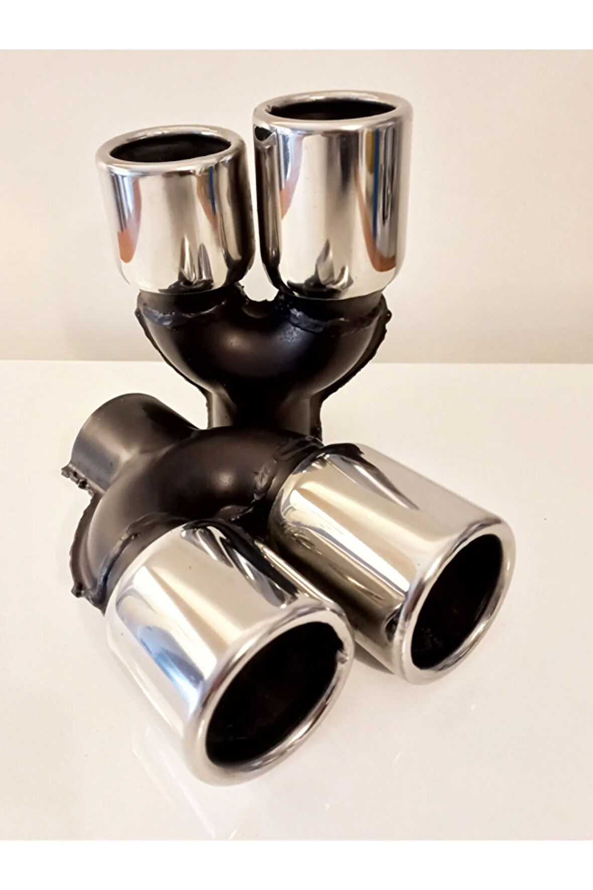 76 mm Krom Düz Yuvarlak İleri Geri Çift Çıkış Uyumlu Paslanmaz Sessiz Egzoz Ucu 2 Adet