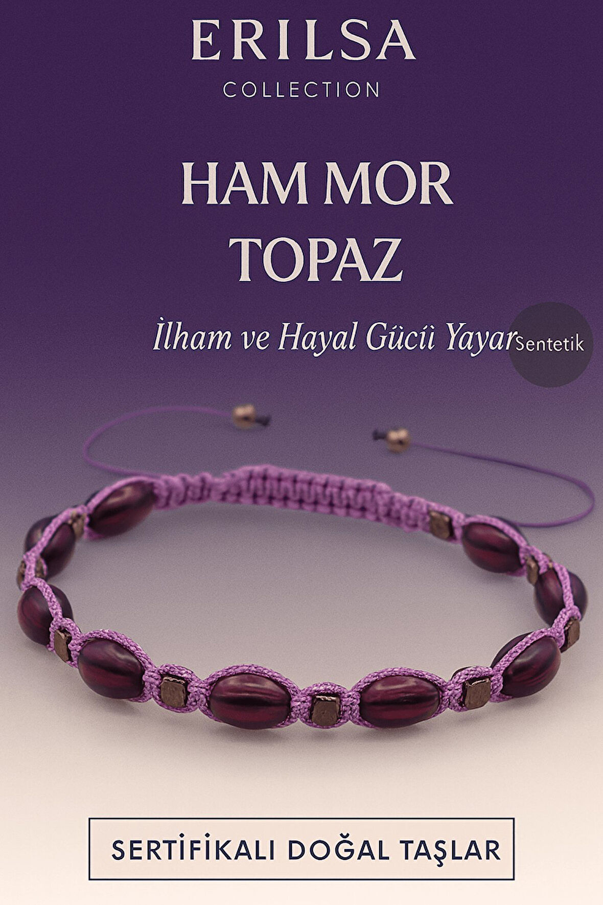 Sertifikalı Sentetik Ham Mor Topaz Taşı Bileklik – İlham ve Hayal Gücü Yayan El Yapımı Takı