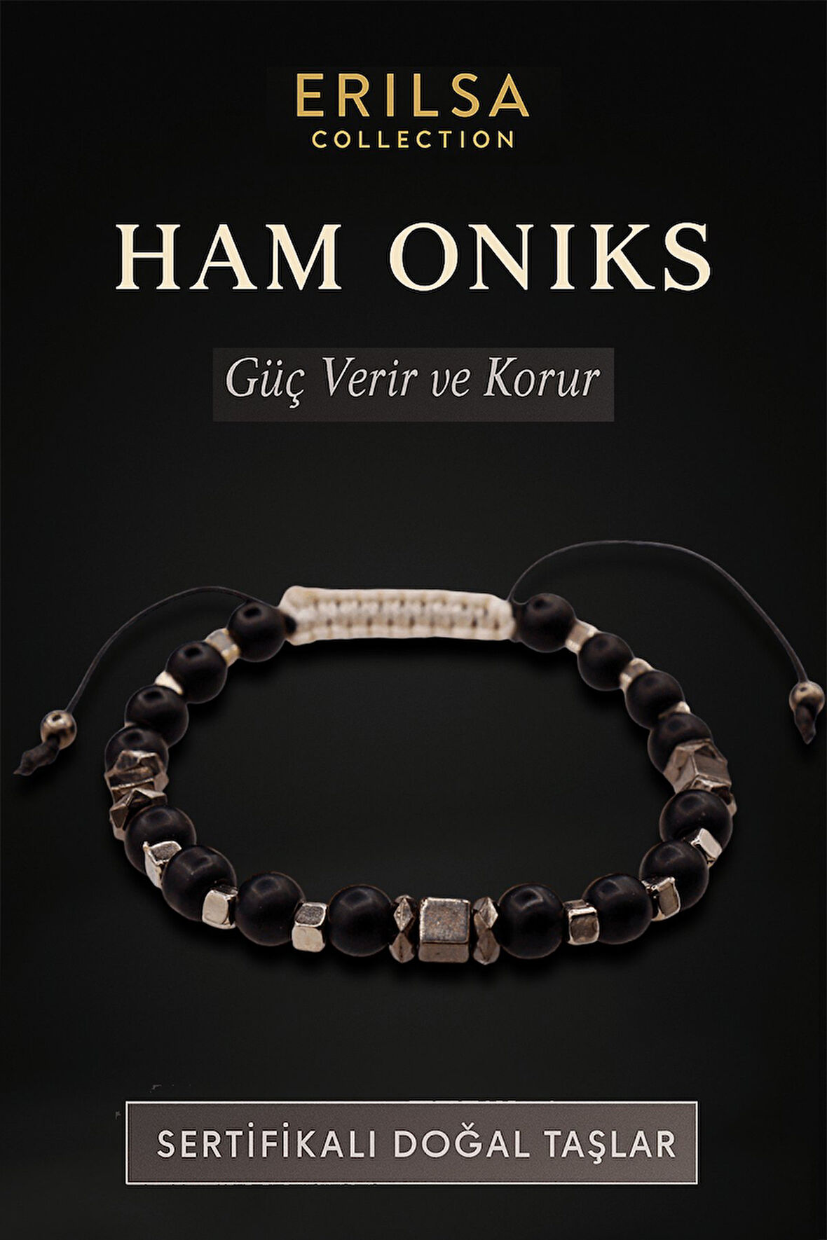 Sertifikalı Ham İşlenmemiş Oniks Taşı Bileklik – Güç Veren Kötülüklerden Koruyan El Yapımı Takı