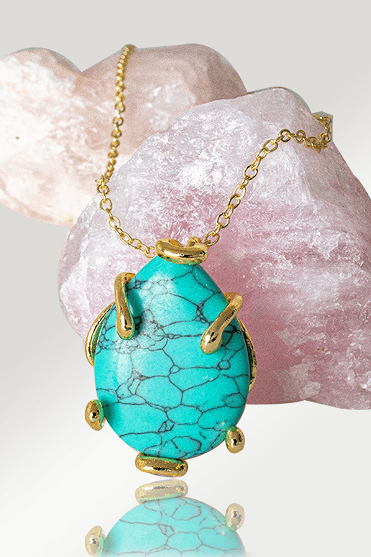 Sertifikalı AAA+ Damla Model Firuze (Turkuaz) Taşı Kolye - Altın Renkli