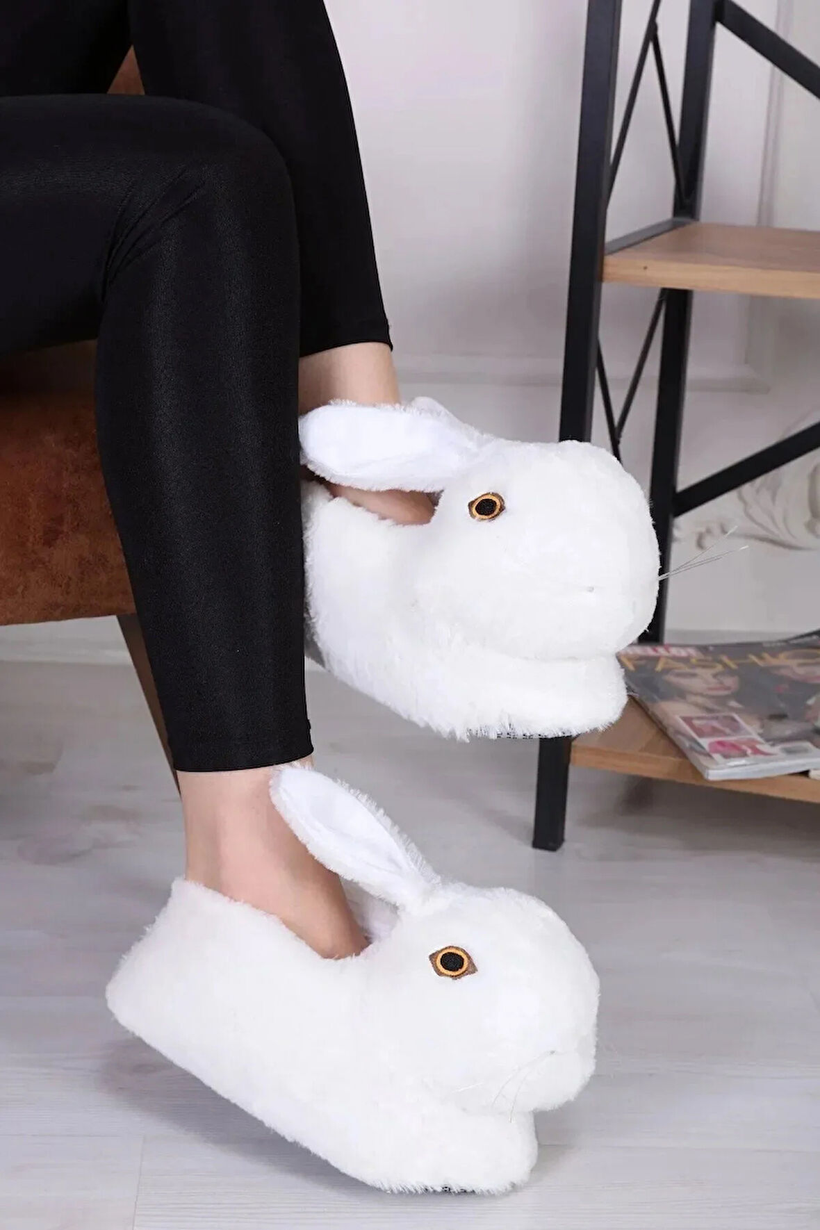 Tavşan Figürlü Beyaz Peluş Panduf Ev Pandufu Unisex BEYAZ / 38-40