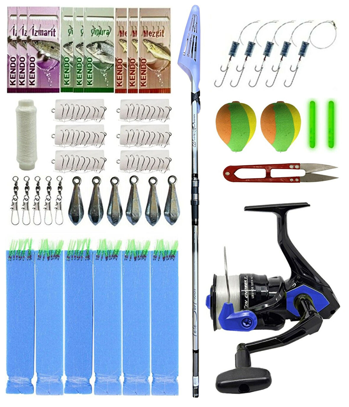 YekOutdoor Okuma Surf Kamışı Olta Seti Okuma Wave Power Tele Surf 4.20 cm 100-200 gr 5 Parça Surf Kamışı&Okuma Fin Chaser X FNX-60BL Blue 1BB Olta Makinesi