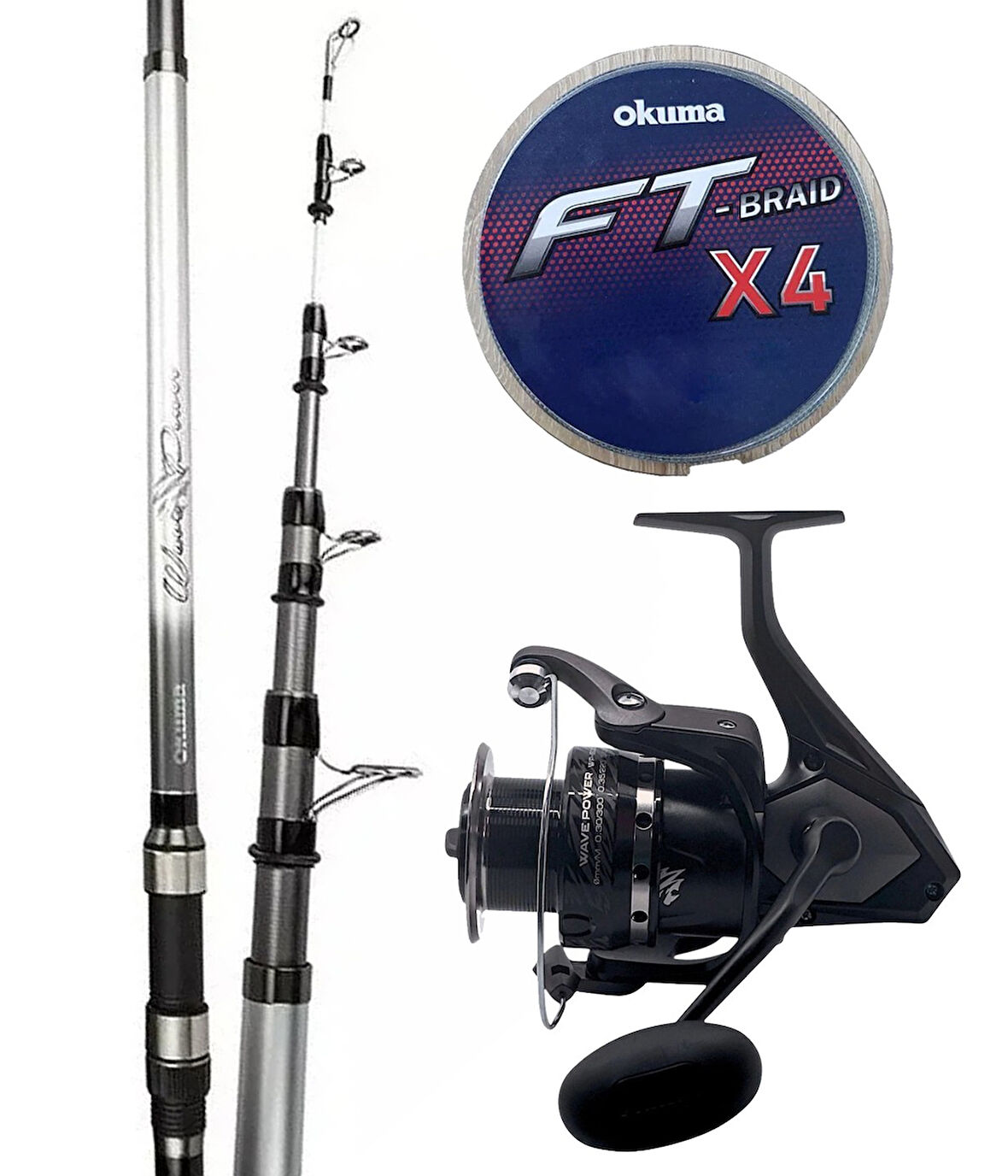 Yek Outdoor Hazır Surf Olta Seti Okuma Wave Power Tele Surf 4.20 cm 100-200 gr Surf Kamışı&Okuma Wave Power WP-6000A1 Olta Makinesi