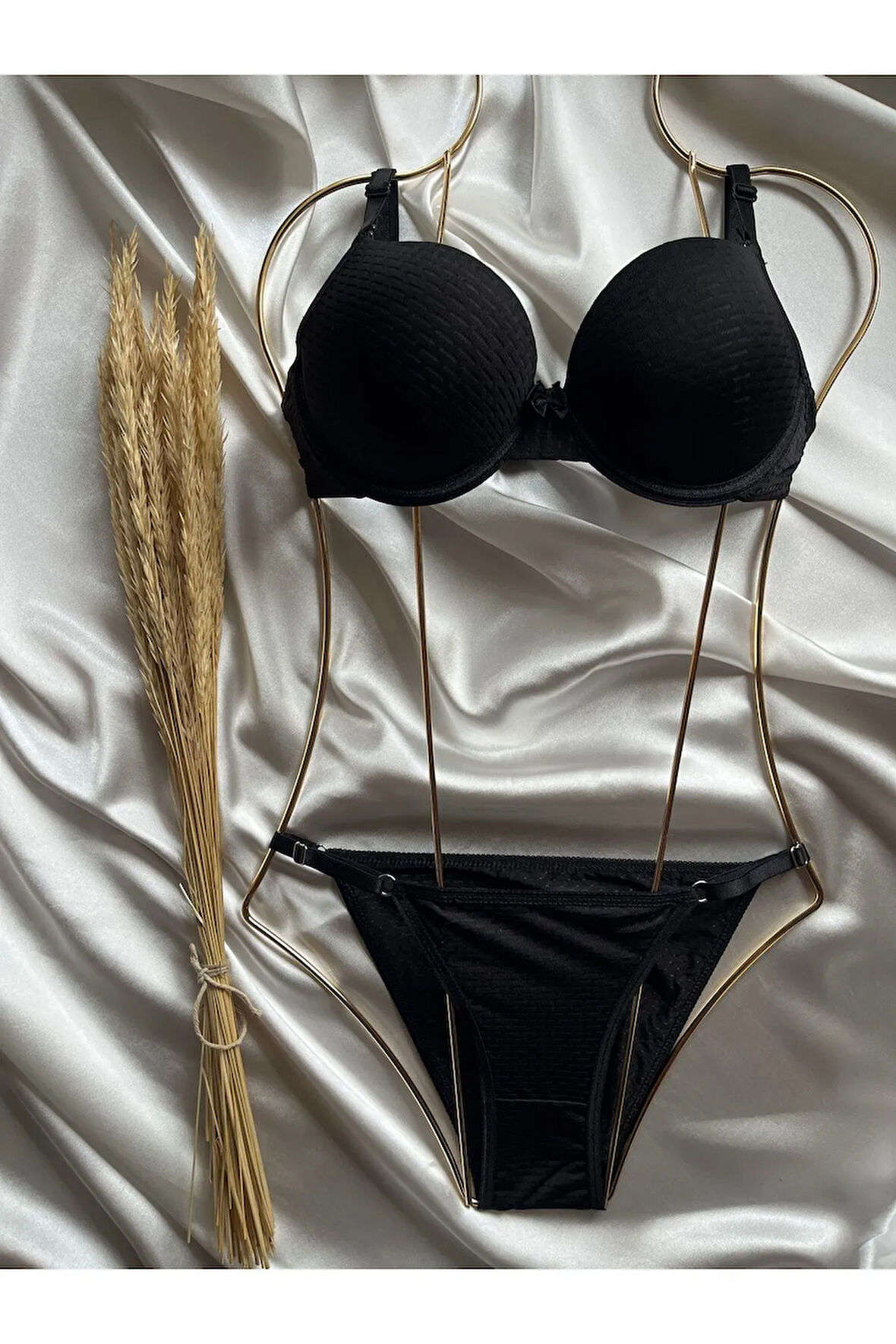 Siyah Çift Dolgulu Double Push Up Sütyen Takımı