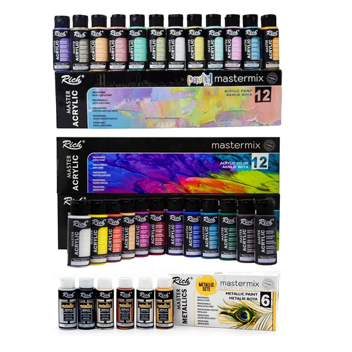 Rich Mastermix Lux Akrilik Boya Seti 30 Renk Canlı- Pastel- Metalik Renkler