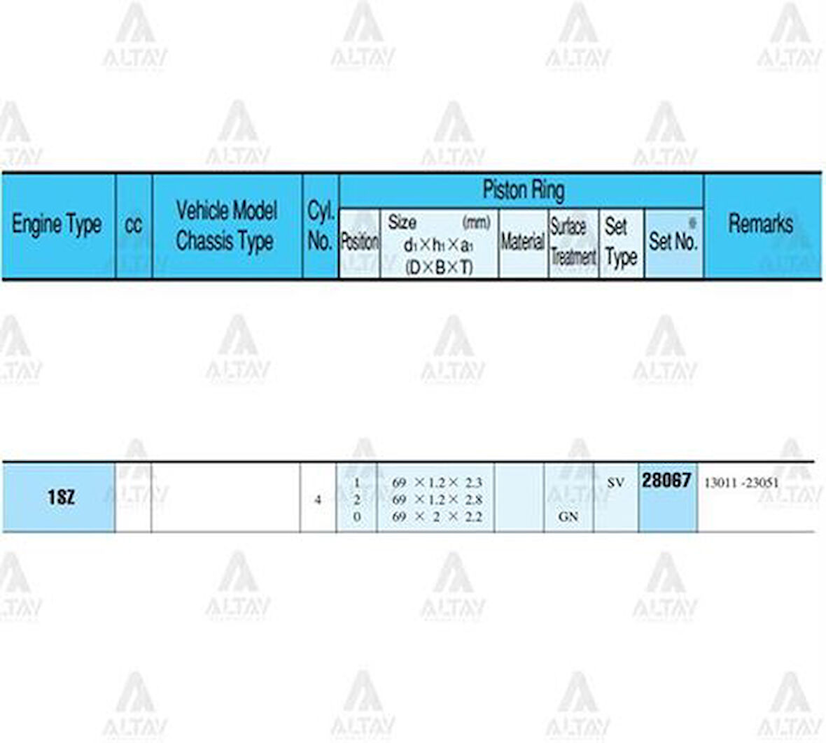 Riken 28067-STD Segman Yaris 99-01 1.0 69mm 1SZfe STD Takım 28067STD