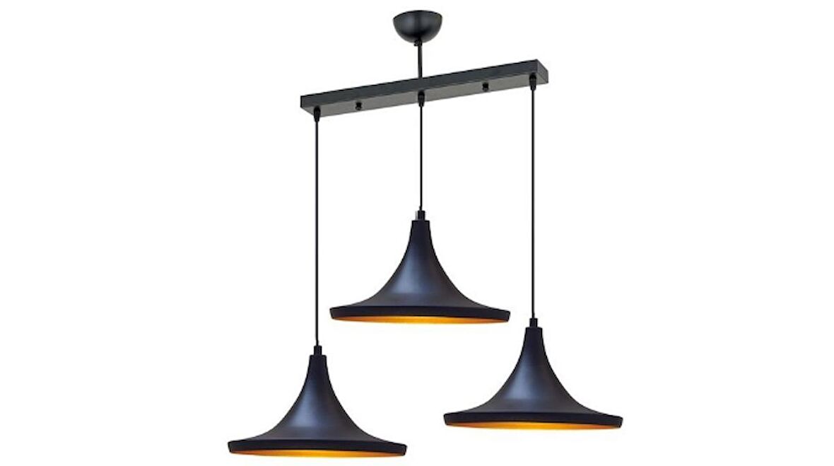 RİOLİGHT SIRALI ÜÇLÜ SİYAH İÇİ SARI METAL SARKIT UZUNLUK: 60 CM