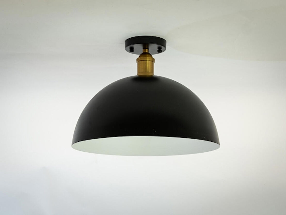 RİOLİGHT RETRO SİYAH İÇİ BEYAZ TEKLİ METAL PLOFONYER AVİZE ÇAP: 40CM