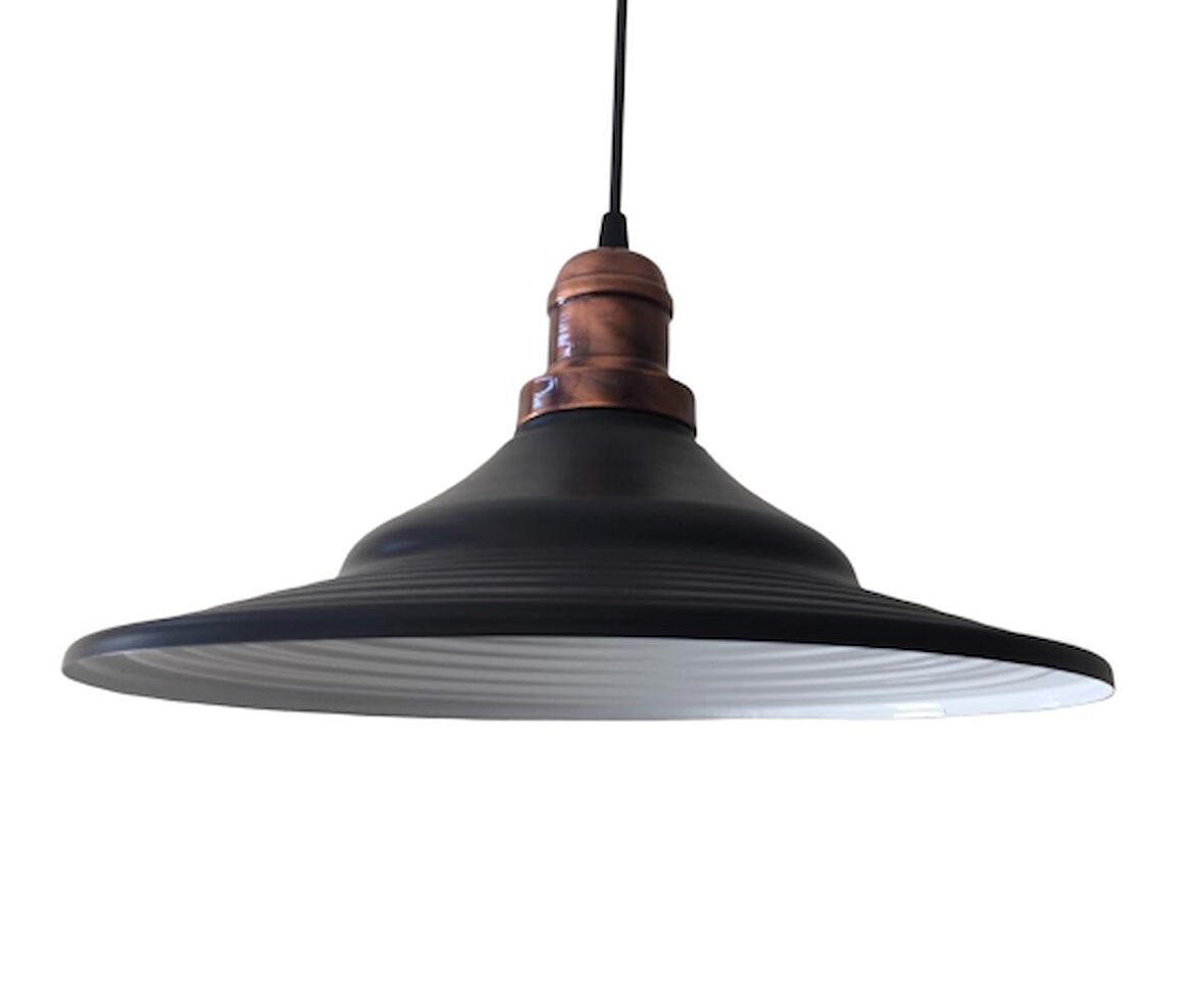 RİOLİGHT RETRO METAL SARKIT AVİZE SİYAH İÇİ BEYAZ MAT BAKIR ASKI ÇAP:38CM