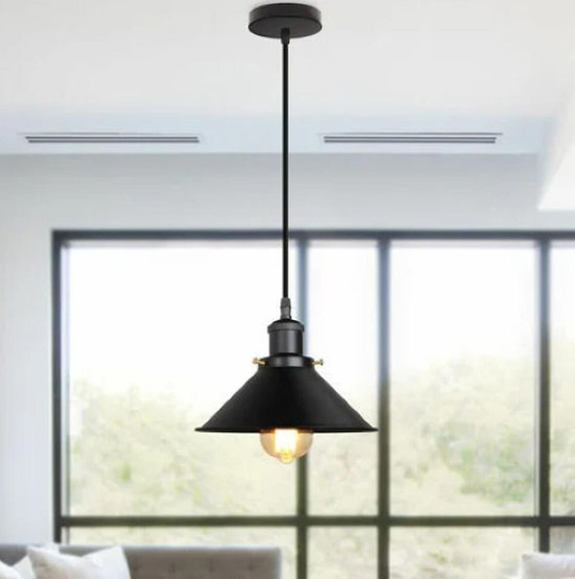 RİOLİGHT RETRO TEKLİ METAL SARKIT AVİZE ŞAPKA ÇAPI: 28CM