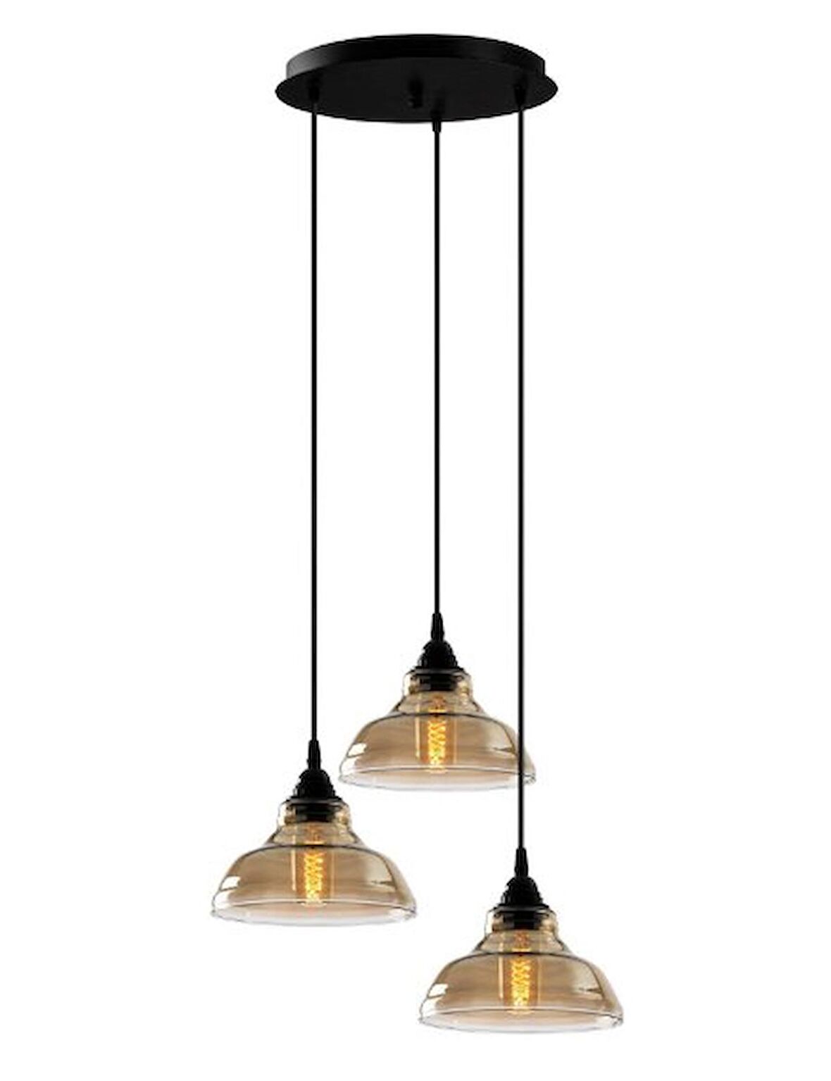 RİOLİGHT RETRO ÜÇLÜ CAM SARKIT AVİZE TABAN ÇAPI:30CM CAM ÇAPI:20CM